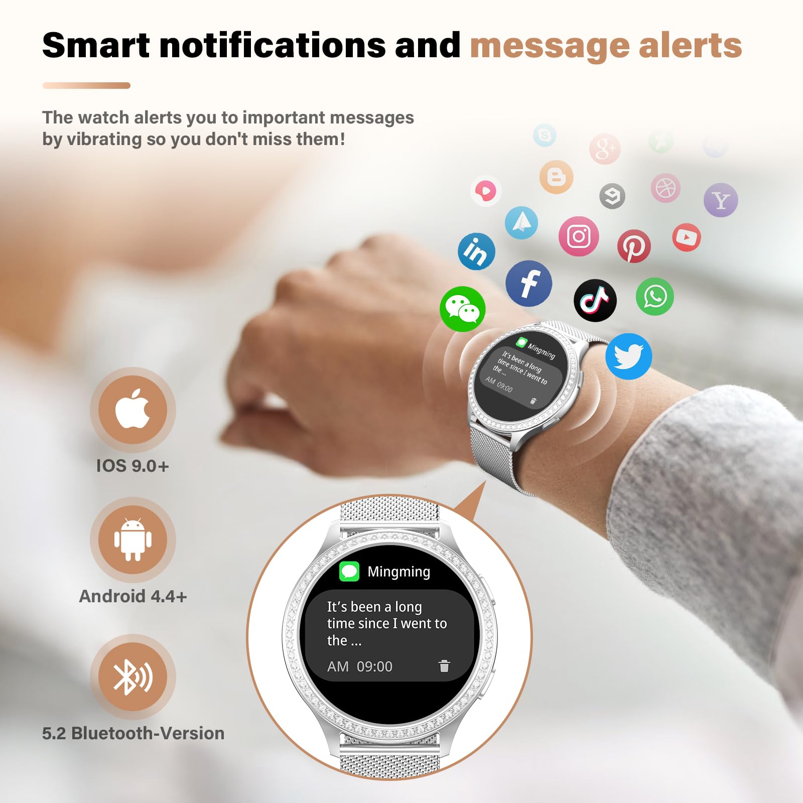 elfofle Smartwatch Donna con funzione telefonica, 1,32" IPS Screen IP68 Impermeabile /120 Modalità Sport/Orologio da Polso/SpO2/Ciclo Mestruale Monitor Sonno Diamond Smart per iOS Android Argento