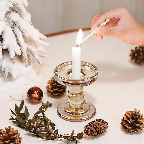 Miniatura 8 de Portavelas de cristal, juego de 3 portavelas para velas de pilar, portavelas para velas cónicas de pilar, centro de mesa para boda, comedor, sala de