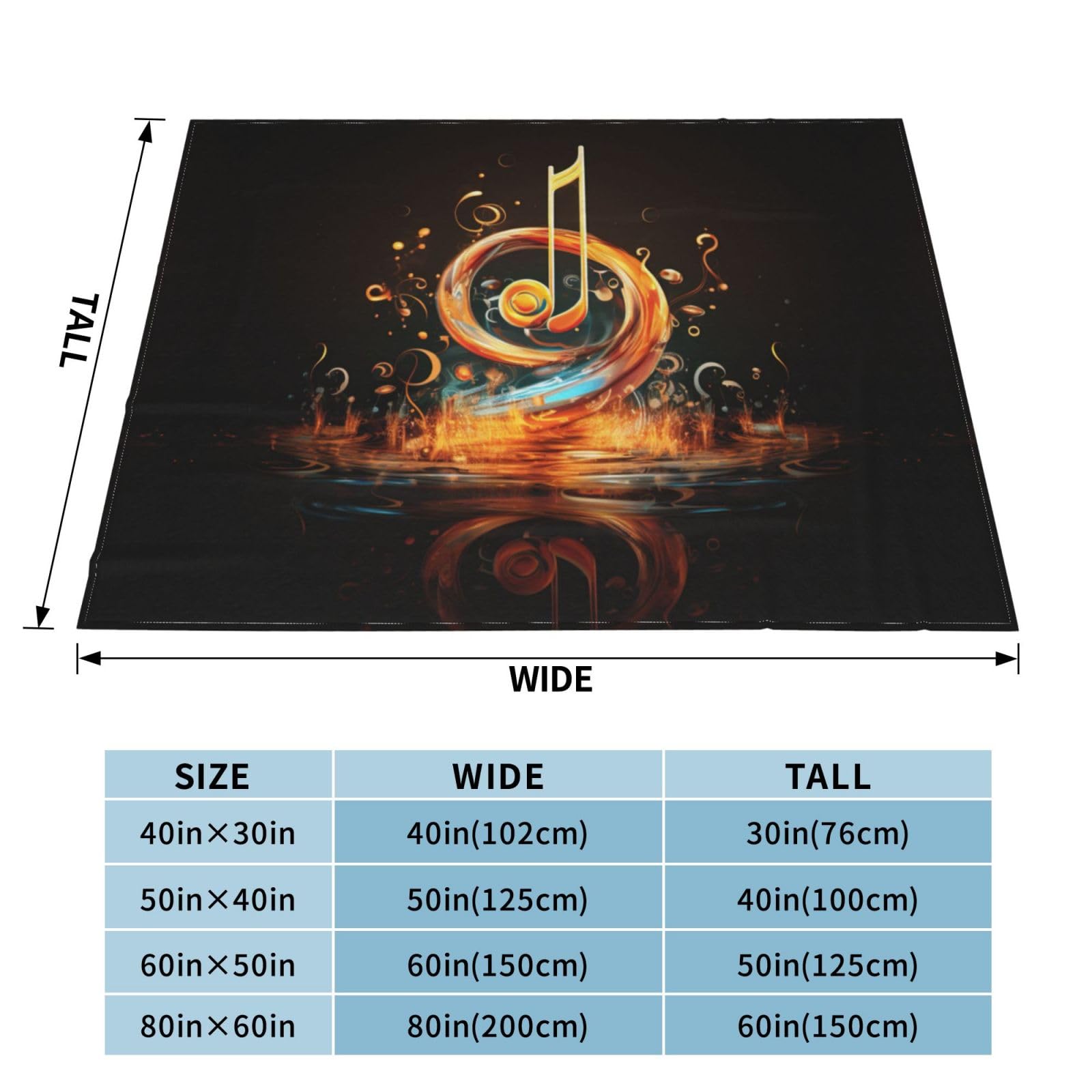 Coperta decorativa morbida e calda in flanella per bambini, cane, gatto, 127 x 152 cm, stampa con simboli musicali