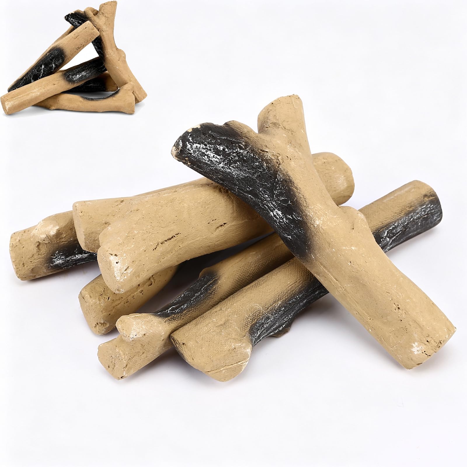 Utheer Gas Fireplace Logs, 5-Piece Small Gas Ceramic Fire Pit Driftwood Log