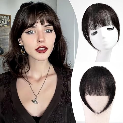 Miniatura 9 de HAIRCUBE Flequillo con clip, 100% cabello humano, flequillo de aire marrón rojizo con sienes para mujer, extensiones de cabello con clip, flequillo