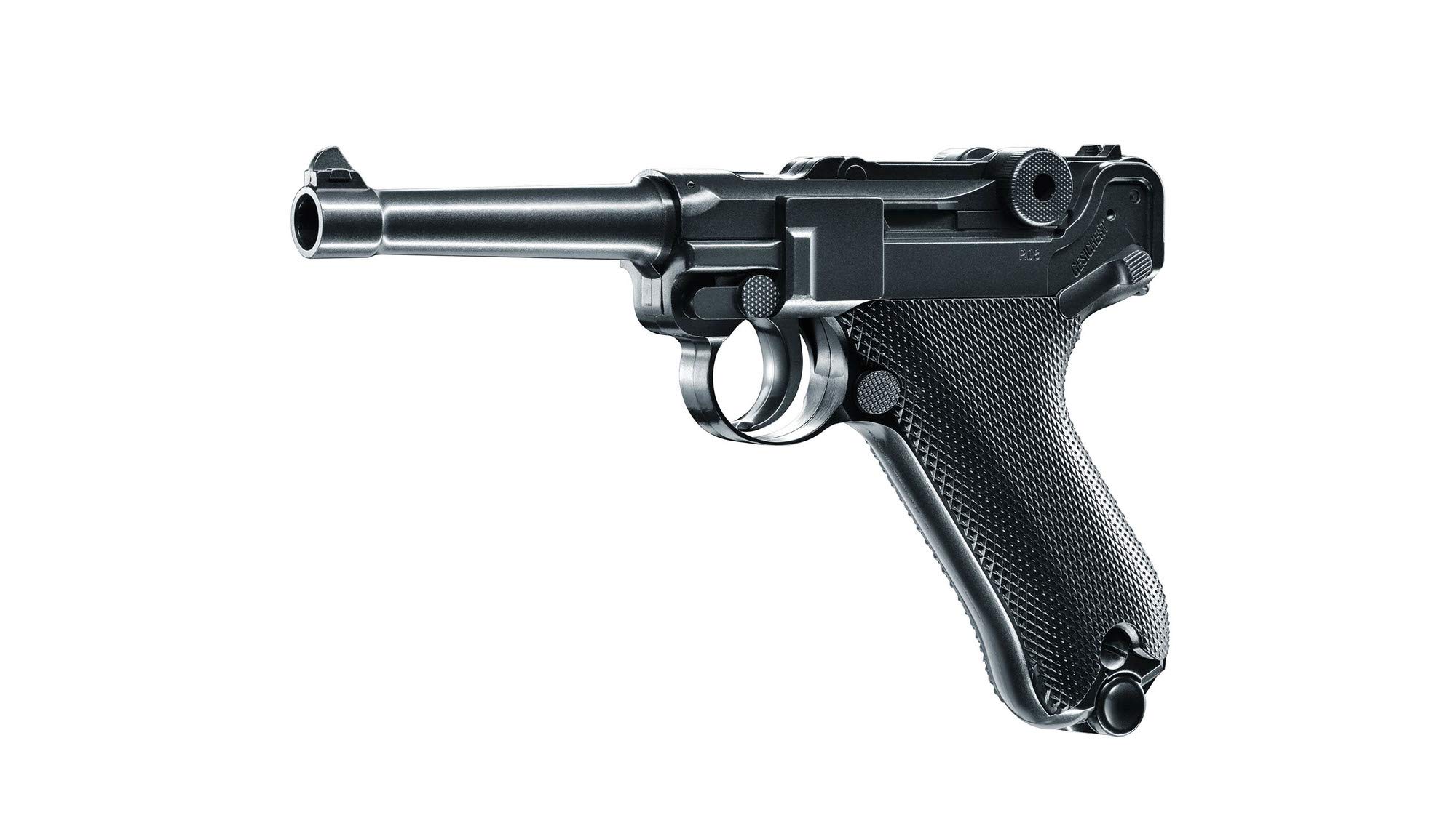 Pistola perdigon Lugger P08 Blowback 4,5mm + Funda + Balines + co2. 23054/29318/13275. Potencia 2,5 Julios