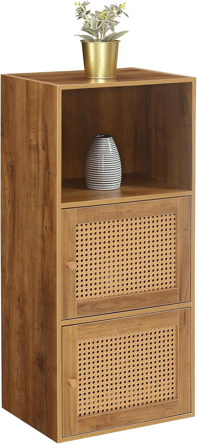 Convenience Concepts Xtra Storage Boho Weave 2 Door Cabinet 16.5" - Modern Storage Organizer with Shelf, 2 Cabinet Doors, for Living Room, Bathroom, Office, Den, Brown Autumn Haze/Beige Barley