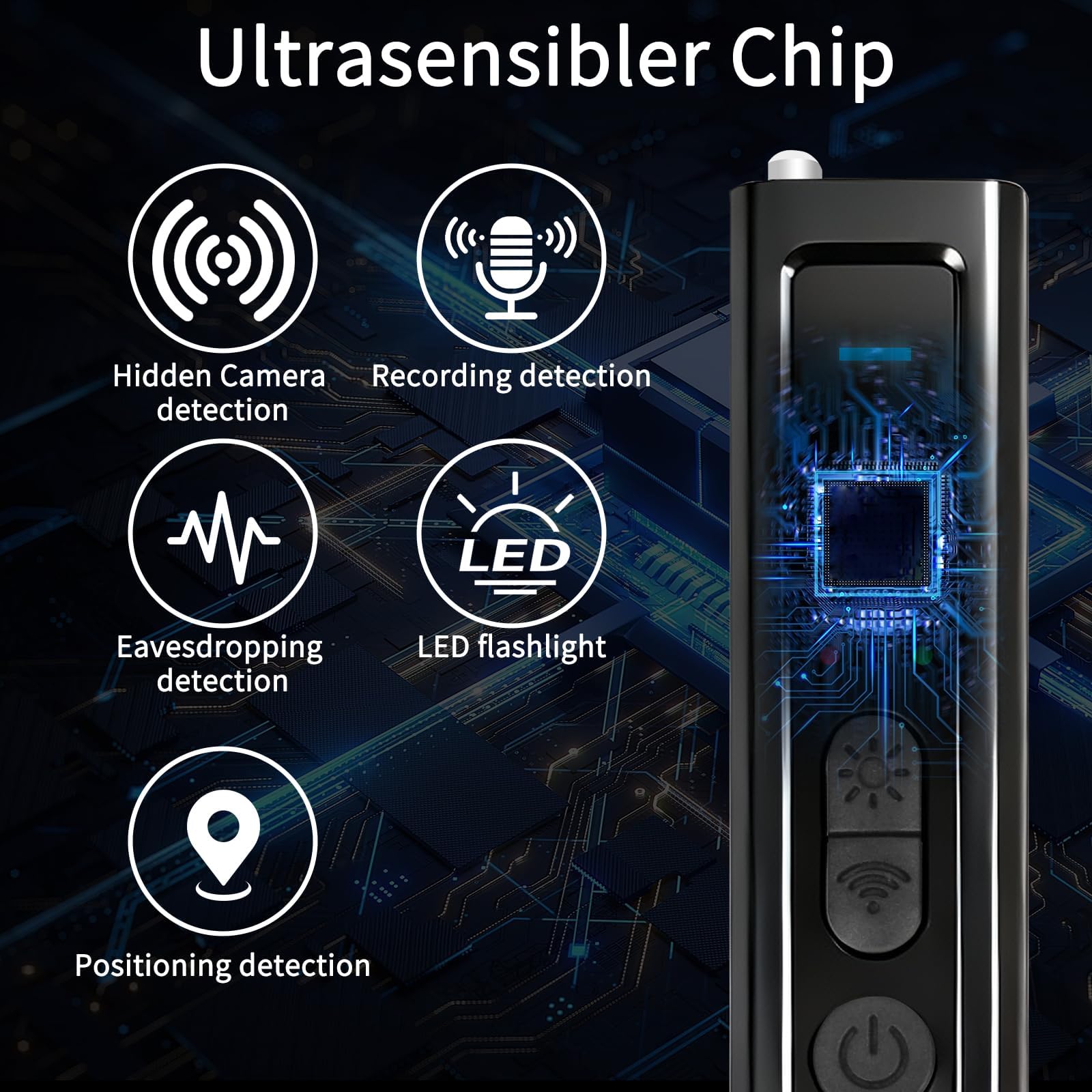 Détecteur de Caméra et Micro Espion 4 en 1 Détecteur RF sans Fil 1MHz-8GHz avec 5 Niveaux de Sensibilité, Alarme Sécurité pour Maison Bureau Hôtel Voyage