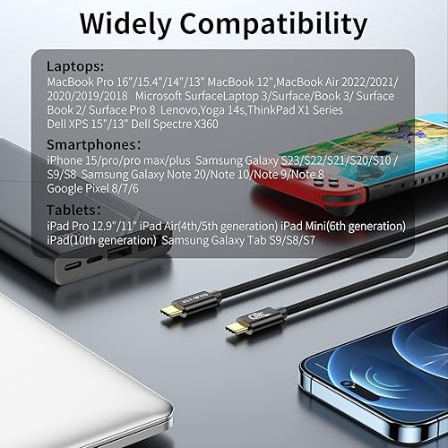 Miniatura 7 de ULT-WIIQ Cable USB C a USB C de 240 W de carga rápida PD 3.1 y USB C, cable de datos de 10 Gbps de transferencia de datos de alta velocidad, cable