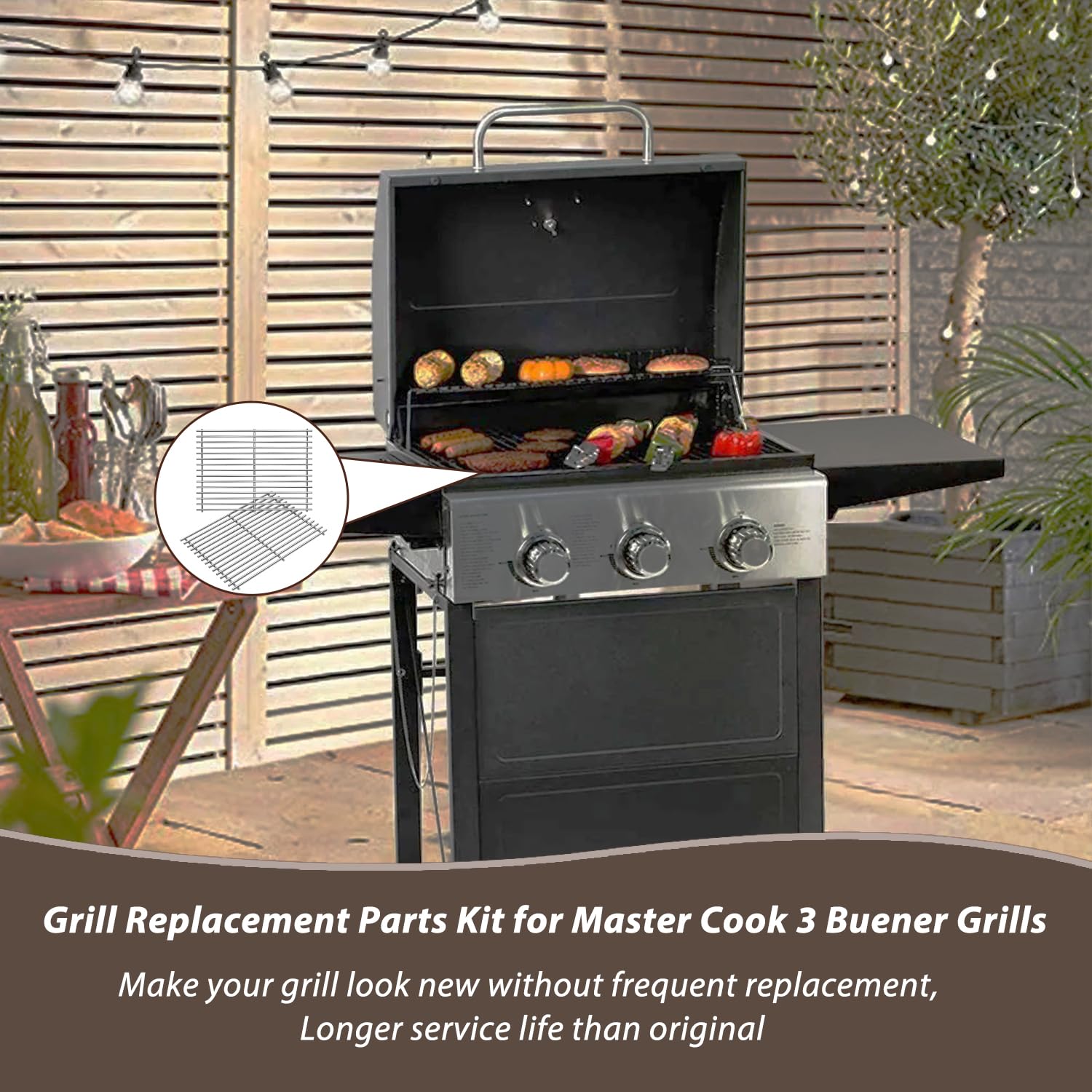 BMMXBI Grill Part Kit for Master Cook 3 Burner Grills Replacement Parts, Set of Heavy Huty Cooking Grate, Stainless Steel Grill Burner Replacement, Grill Heat Plates for Master Cook Gas Grill Parts
