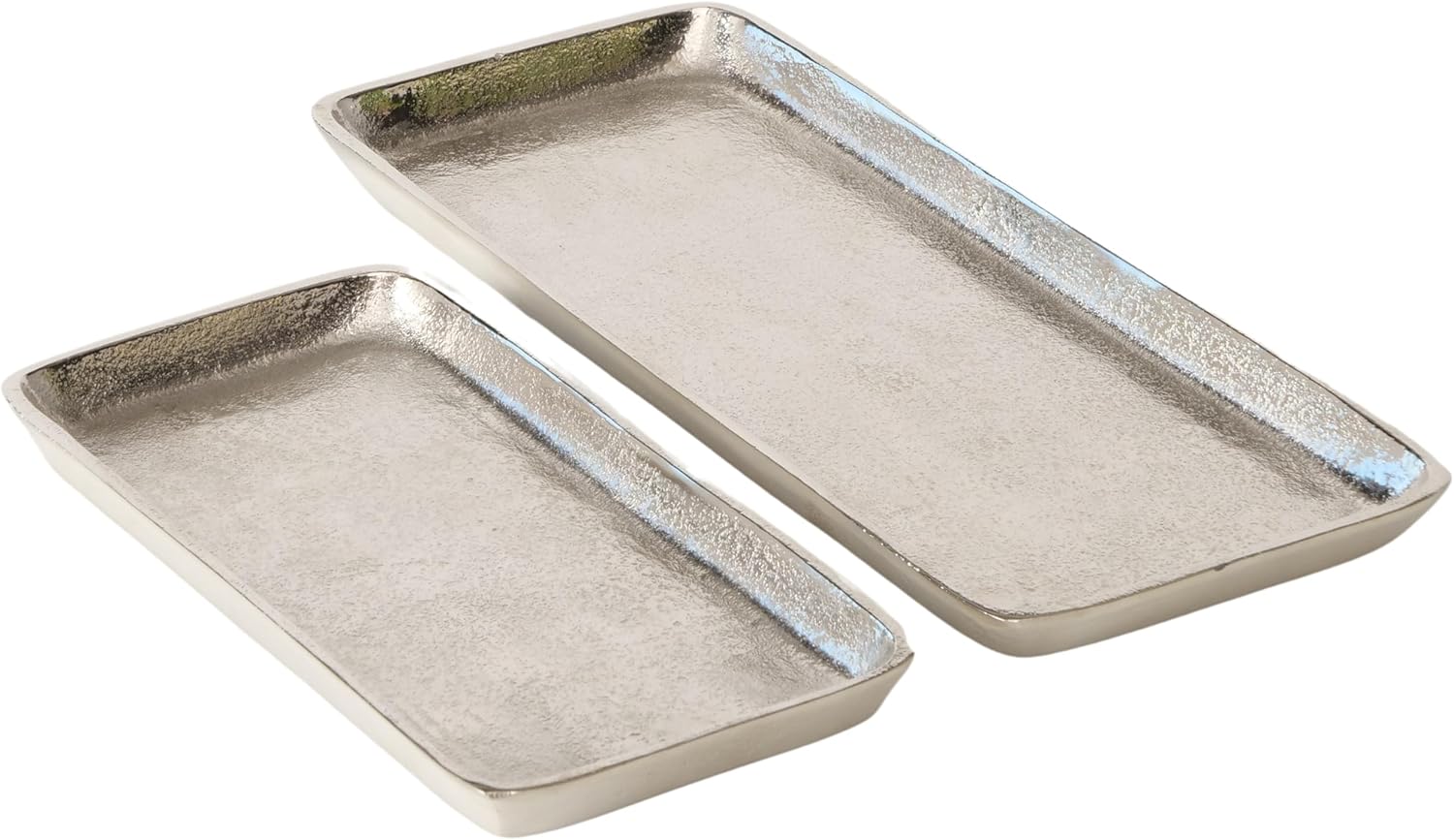 Grand Hotel Silver Vanity Tank Trays, Set of 2, Hand Cast Aluminum, Rectangle, 11.5 and 15.75 Inches, Modern, Posh