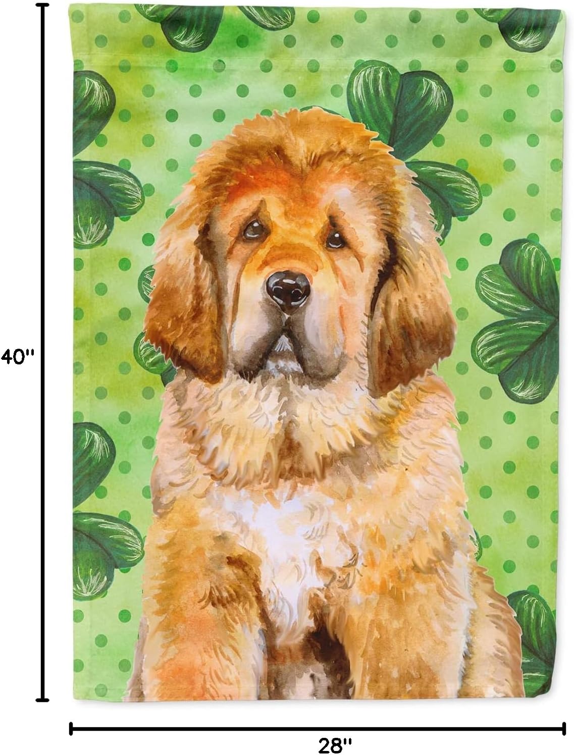 Caroline's Treasures BB9895CHF Tibetan Mastiff St Patrick's House Flag, Green Large Porch Sleeve Pole Decorative Outside Yard Banner Artwork Wall Hanging, Polyester, House Size, Multicolor