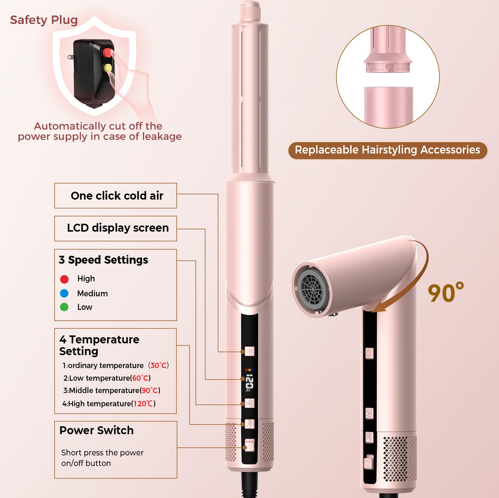 MogaWave Pro Air styler 8 in 1 Hair Styler set 1400w Airbrush Haarstyler mit 110000 U/Min fön mit diffusor, Rundbürstenföhn, Lockenstab Auto-Wrap, Glätteisen, Zum Styling, Volumize, Locken und Glätten