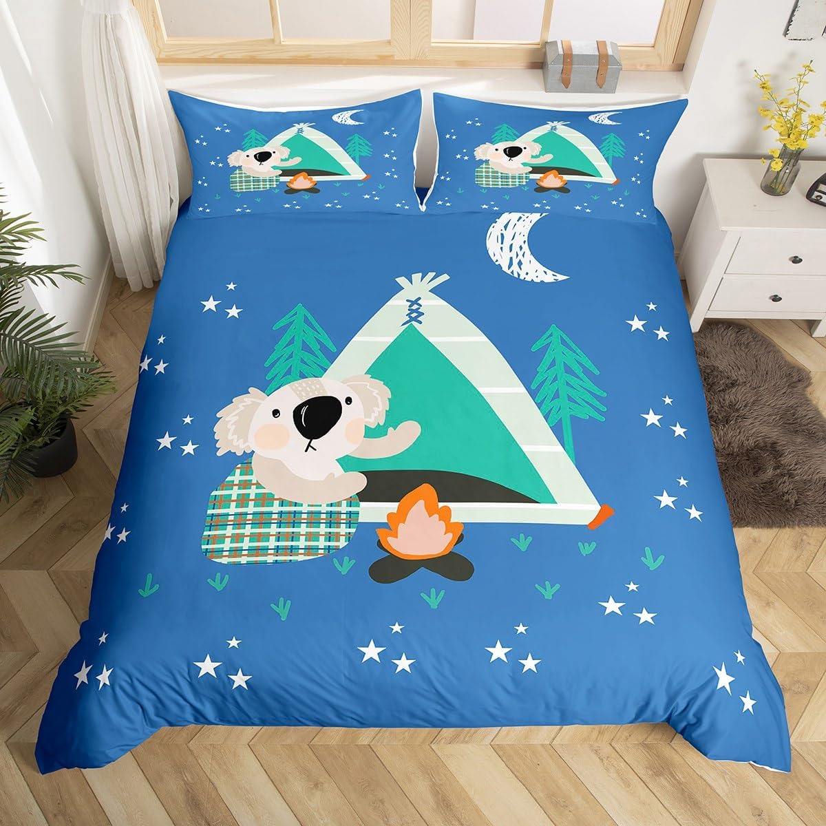 jejeloiu Kids Camper Comforter Cover Toddler Size, Happy Camping Bedding Set Boys Girls for RV Camping Duvet Cover Teens Bedroom Decor Quilt Cover 2Pcs (No Comforter)
