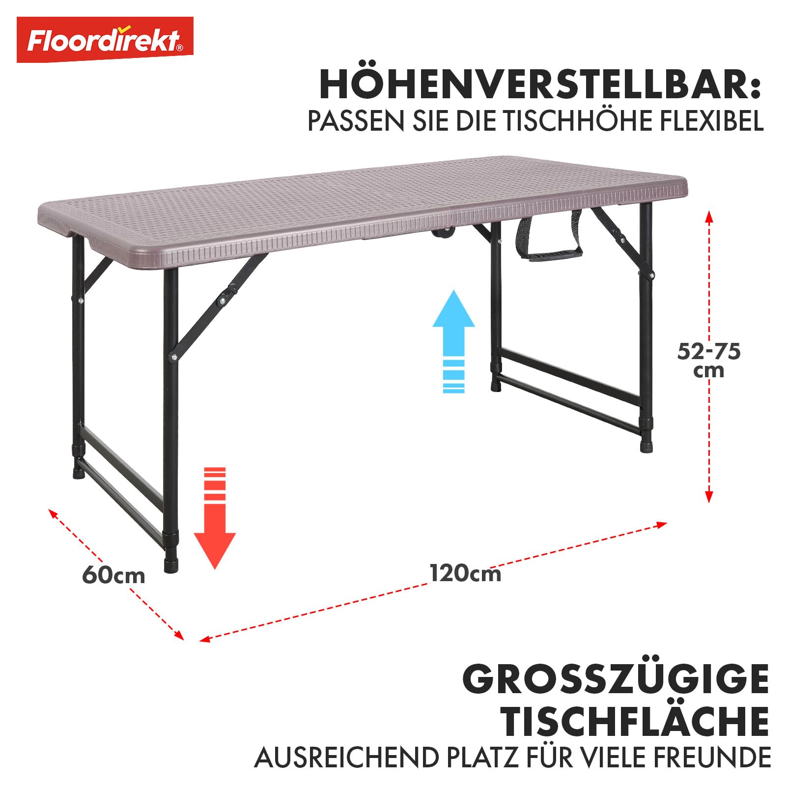 Floordirekt - Tavolo pieghevole in alluminio 3 pezzi - Tavolo da campeggio multifunzionale - Ideale per esterni e interni (saga)