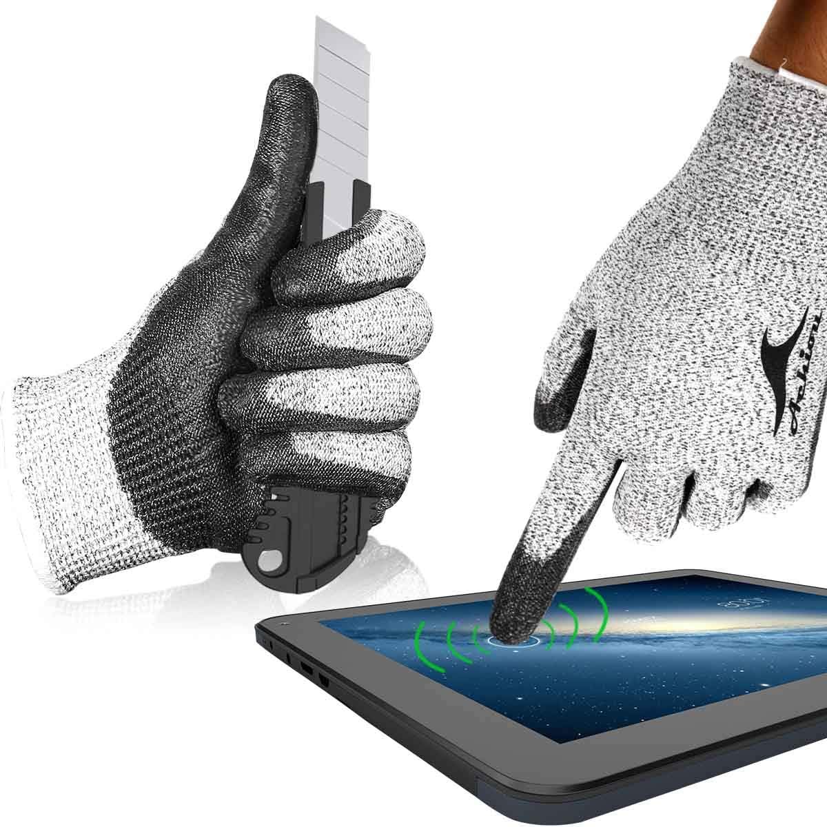 Super Deal Product Achiou Cut Resistant Working Gloves Level 5 Protection, Touchscreen, Lightweight, Power Grip Resin Coated Multifunctional Gloves for Gardening, Fishing, Work, Construction, Clamming, Restoration Work
