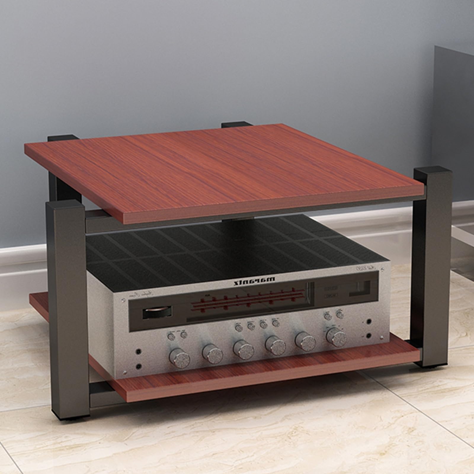 Stojak HiFi o, 2/3/4-poziomowy stojak AV Ma, gramofon Sto, półka na płyty winylowe, solidny brązowy stojak (70 x 55 x 40 cm) - idealny do kina domowego i konfiguracji