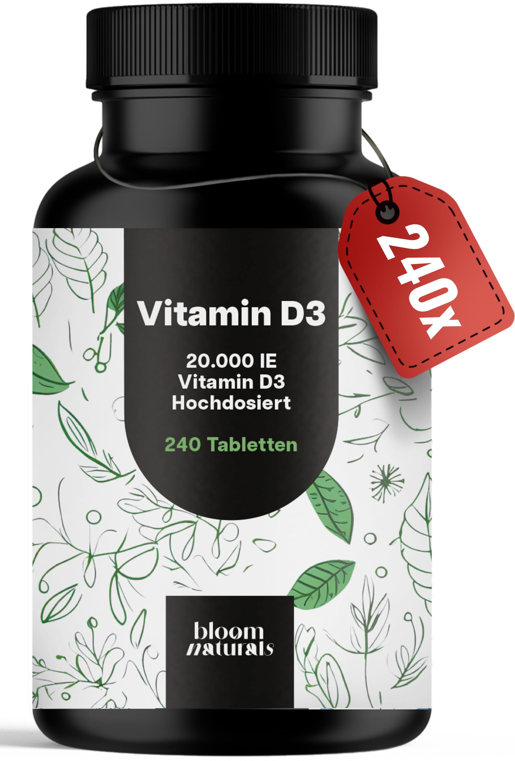 Vitamin D3 20000 IE hochdosiert - 240 Tabletten - Vitamin D - Produziert in Deutschland