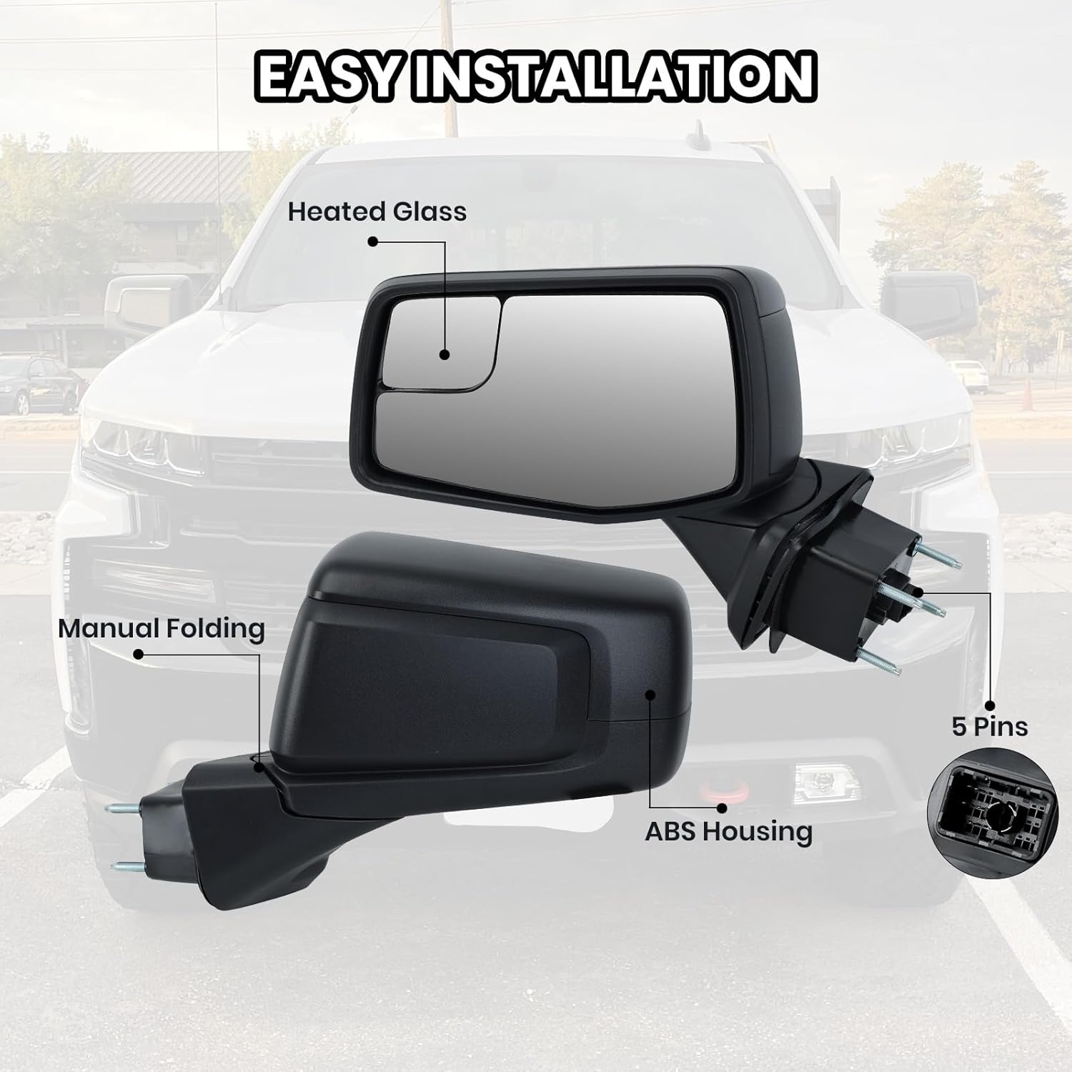 Driver Left Side Door Mirror for 2019 2020 2021 2022 2023 Chevrolet Silverado 1500 /GMC Sierra 1500 Mirros with Power and Heated Glass