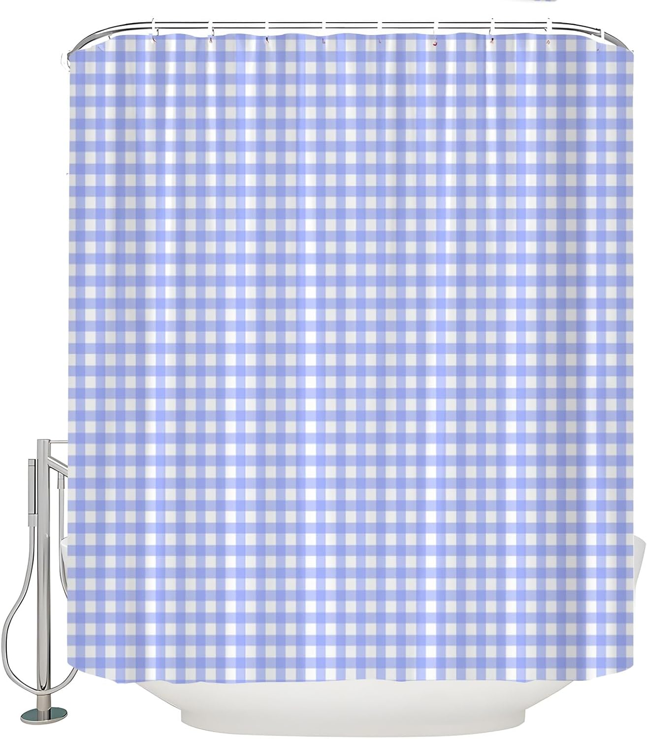 Blue Plaid Shower Curtain Vintage Farmhouse Buffalo Check Boho Checkered Country Bath Curtain with Hooks
