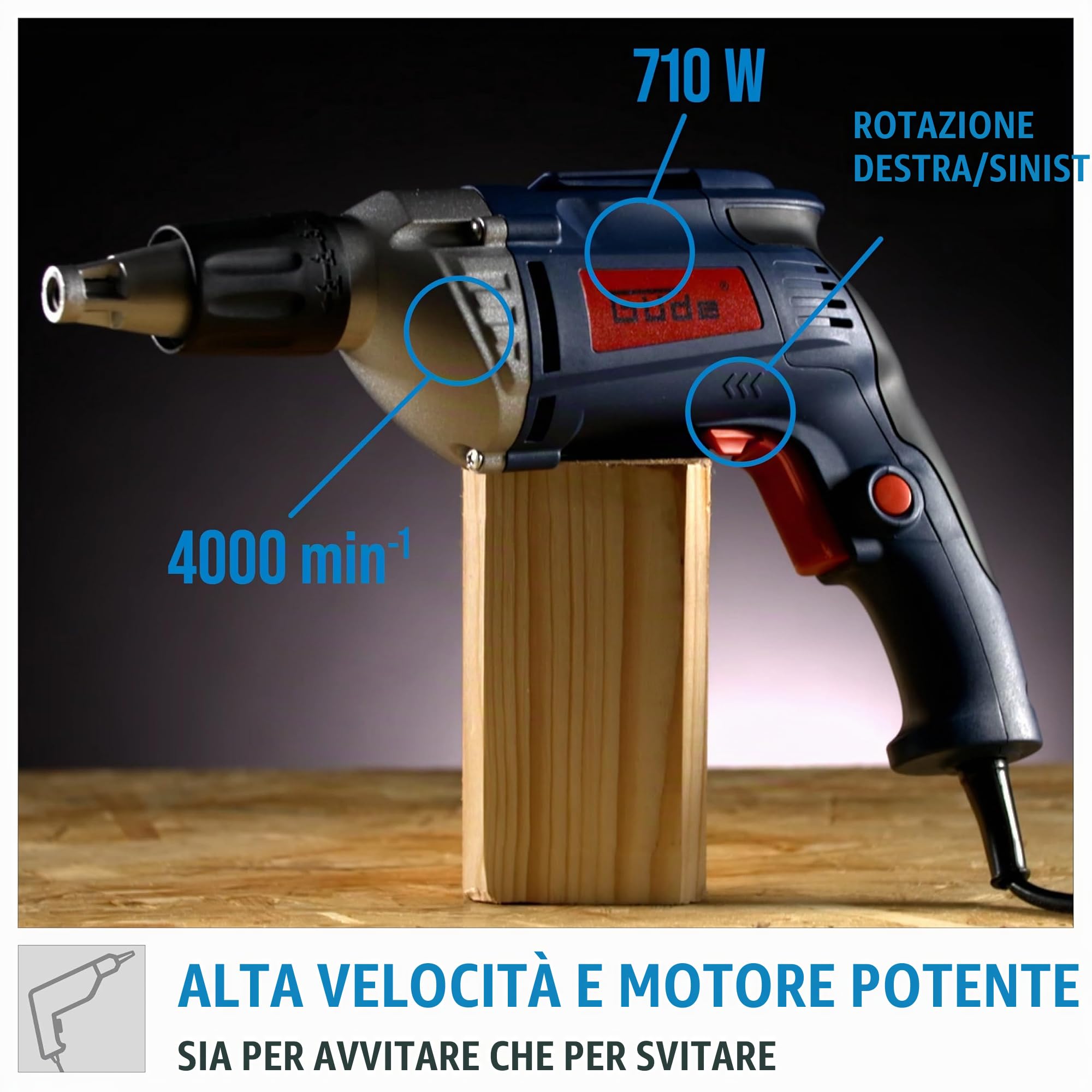 Güde 58132 - Avvitatore per cartongesso TBS 710 (710 W, cambio automatico di avviamento, interruttore bloccabile per funzionamento continuo)
