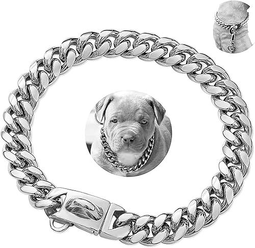 Miniatura 10 de BAOBOTE Collar de cadena dorada para perro, collar de cadena de metal para caminar con diseño de hebilla segura, collar de entrenamiento de cadena