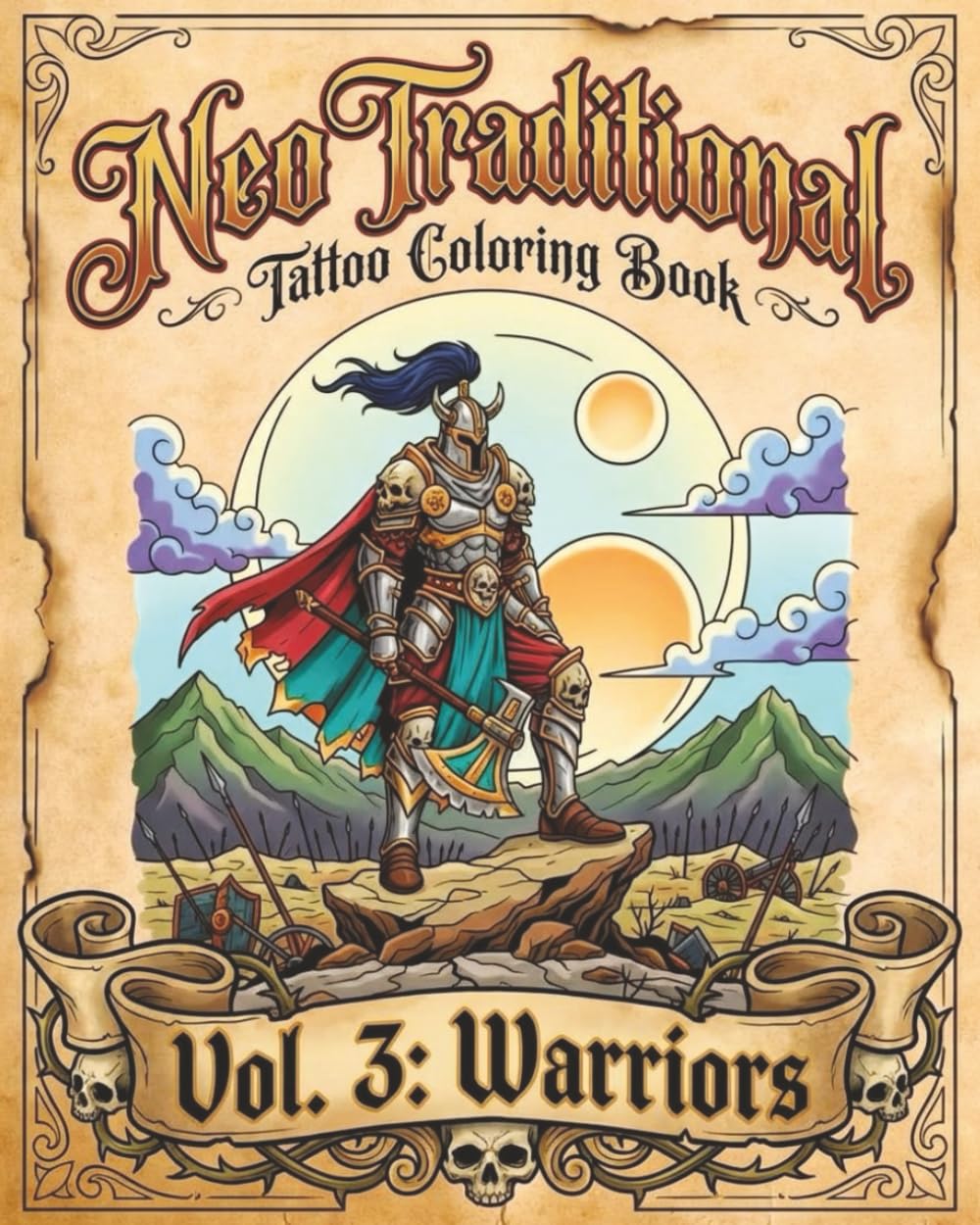 Neo Traditional Tattoo Coloring Book | Vol. 3: Warriors: Legendary Warriors, Bold Designs - Tattoo Flash Line Art Coloring Book