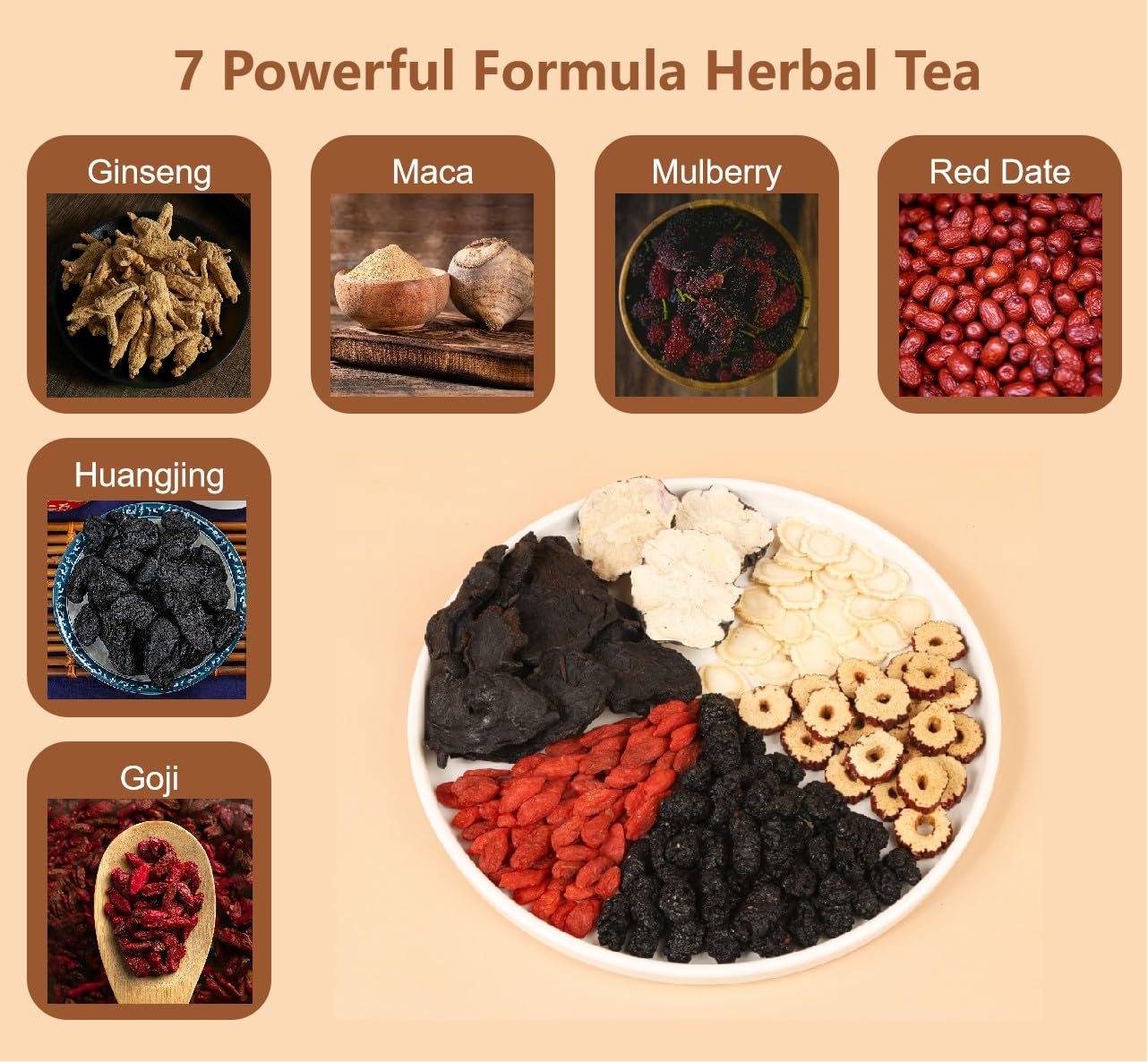 Ginseng Five Treasures Tea, Natural Chinese Herbal Kidney Cleanse detox Tea for Men and Women,(2 Pack/50 Bags)