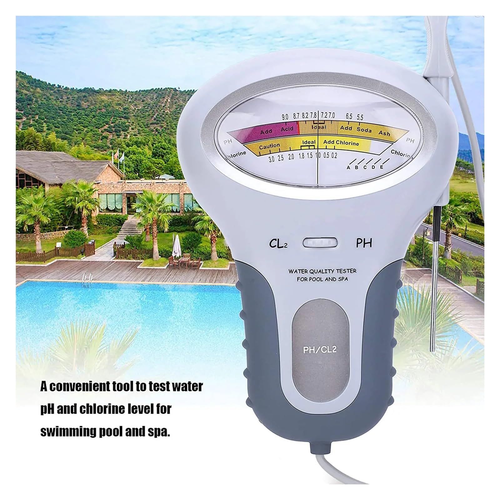 per acqua potabile, acquari e altro ancora Misuratore di cloro 2 in 1, tester di cloro, tester di pH, dispositivo di test della qualità dell'acqua del cloro, misurazione CL2 for piscina e acquario(P-1