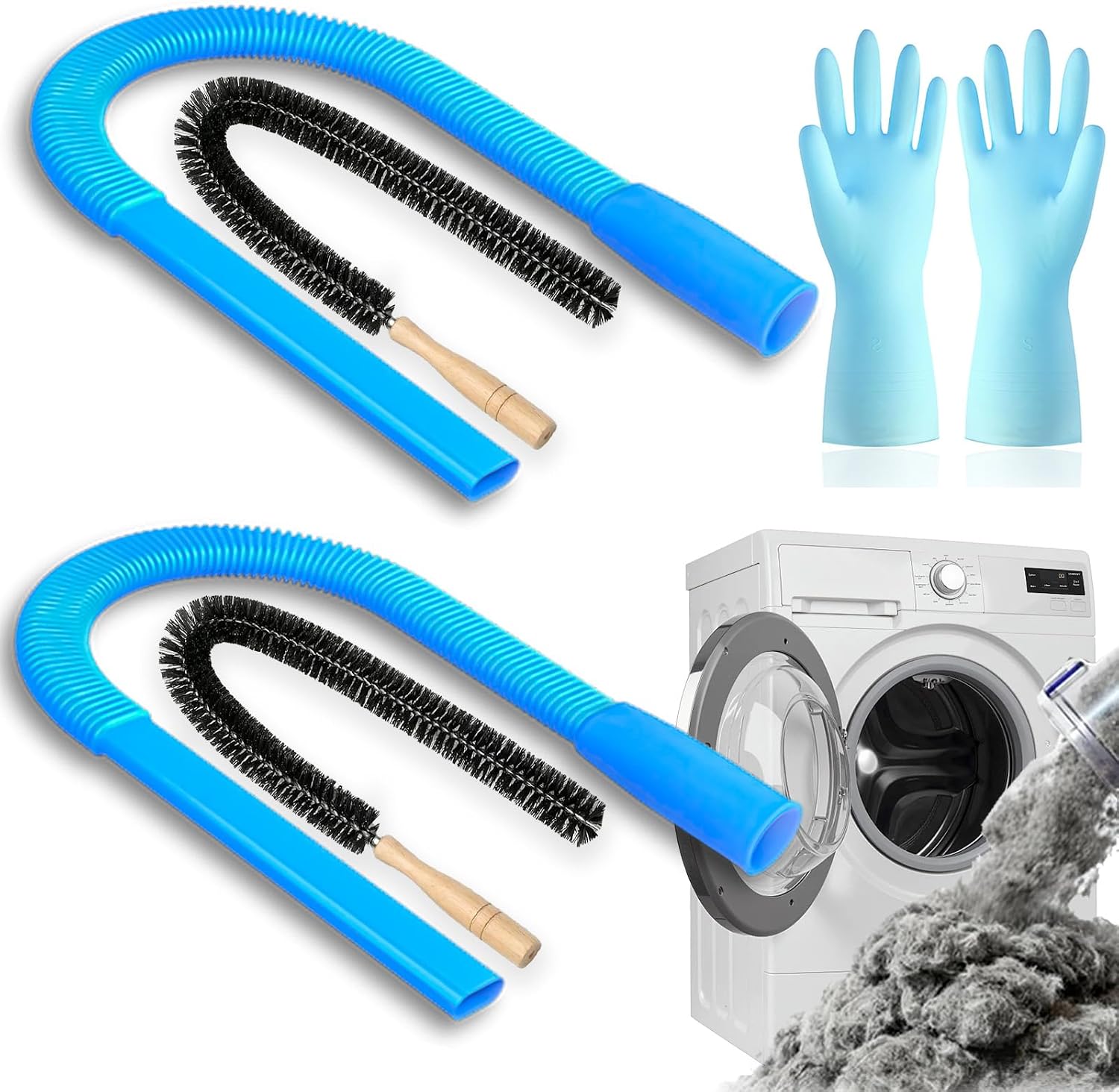 Dryer Vent Cleaner Kit, Universal Dryer Lint Vacuum Attachment with Hoses & Flexible Brush, Dryer Vacuum Hose Attachment for Narrow Crevices, Efficient Lint Remover for Most Vacuum Cleaners (2PCS)