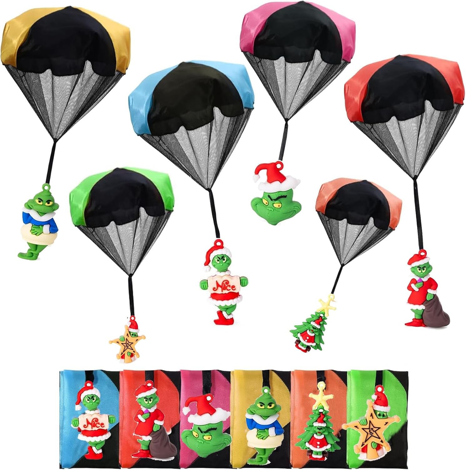 12PCS Christmas Parachute Toys,Christmas Toys for Kids Girls Boys,Christmas Stocking Stuffers 2025,Tangle Free Outdoor Flying Parachute, for Grandkids Party Favors Goody Bag Filler