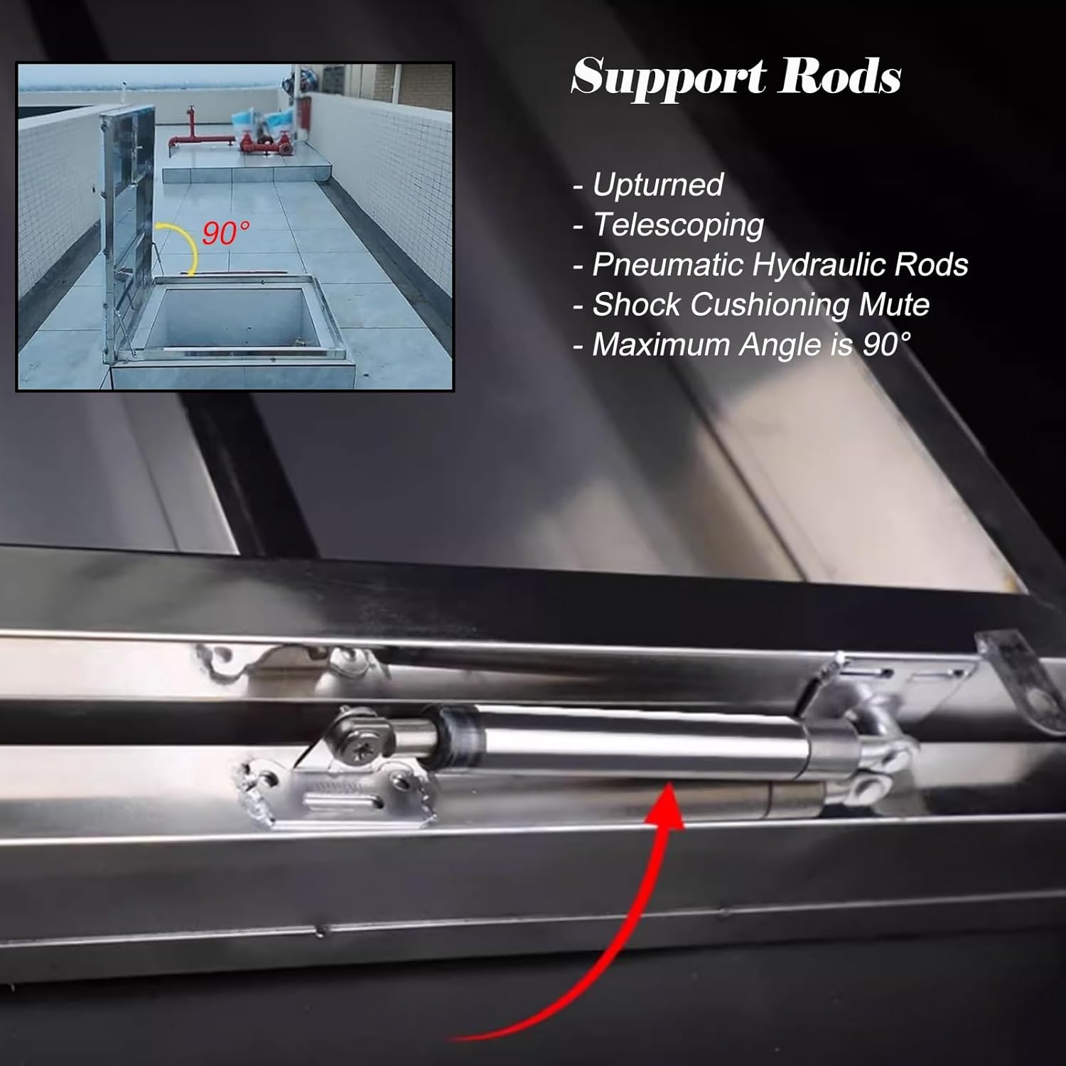 Outdoor 23.6-39.4 in Square Roof Skylight Cover, 304 Stainless Steel Basement Exit Covers with Padlock Handle, Heavy Duty Industrial Emergency Access Covers