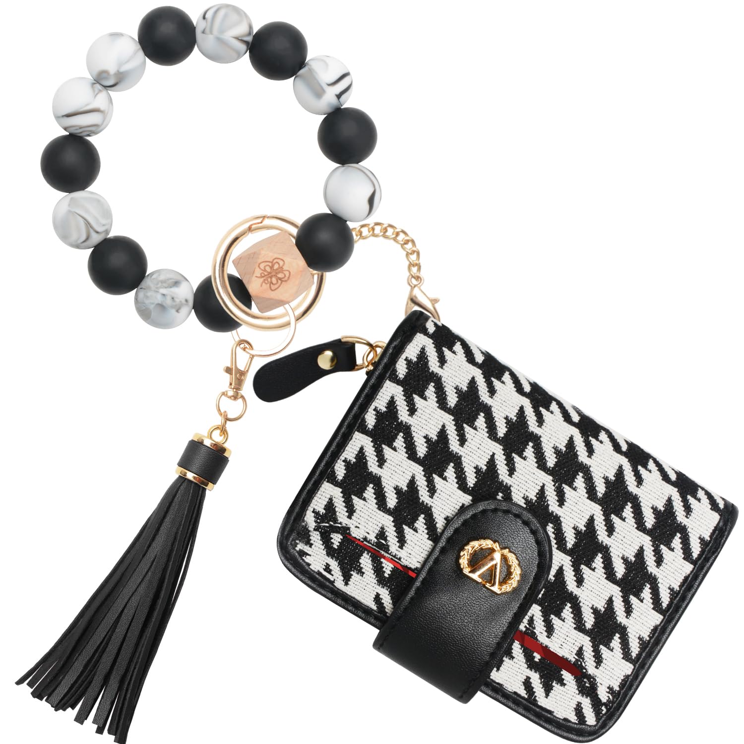 SNUG STAR Multi-Purpose Wallet High Capacity Card Holder Zipper Coin Purse with Wristlet Bracelet Keychain Silicone Beaded Bangle Key Ring