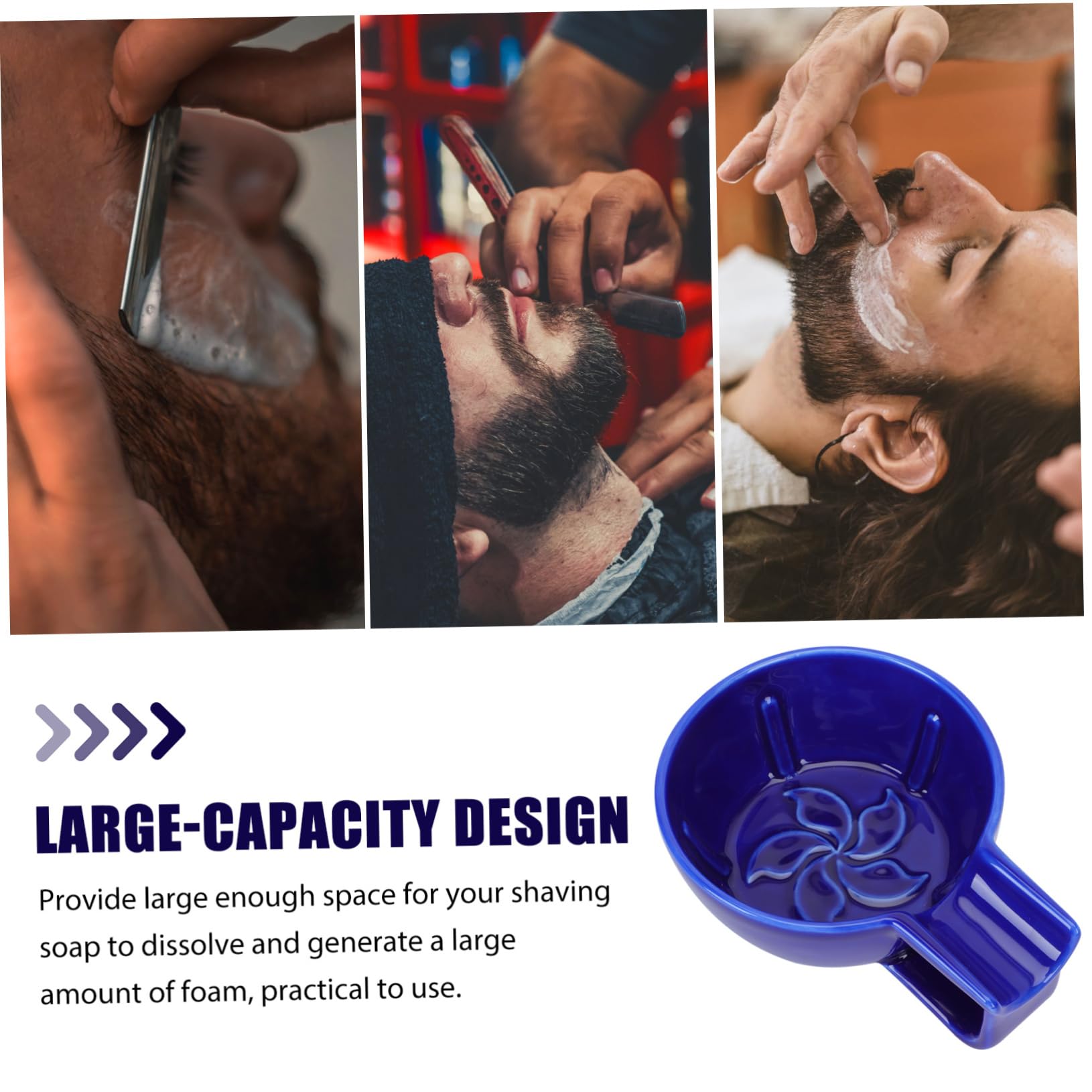 SHERCHPRY Ciotola da Barba in Ceramica Blu Capiente per Rasatura Uomo