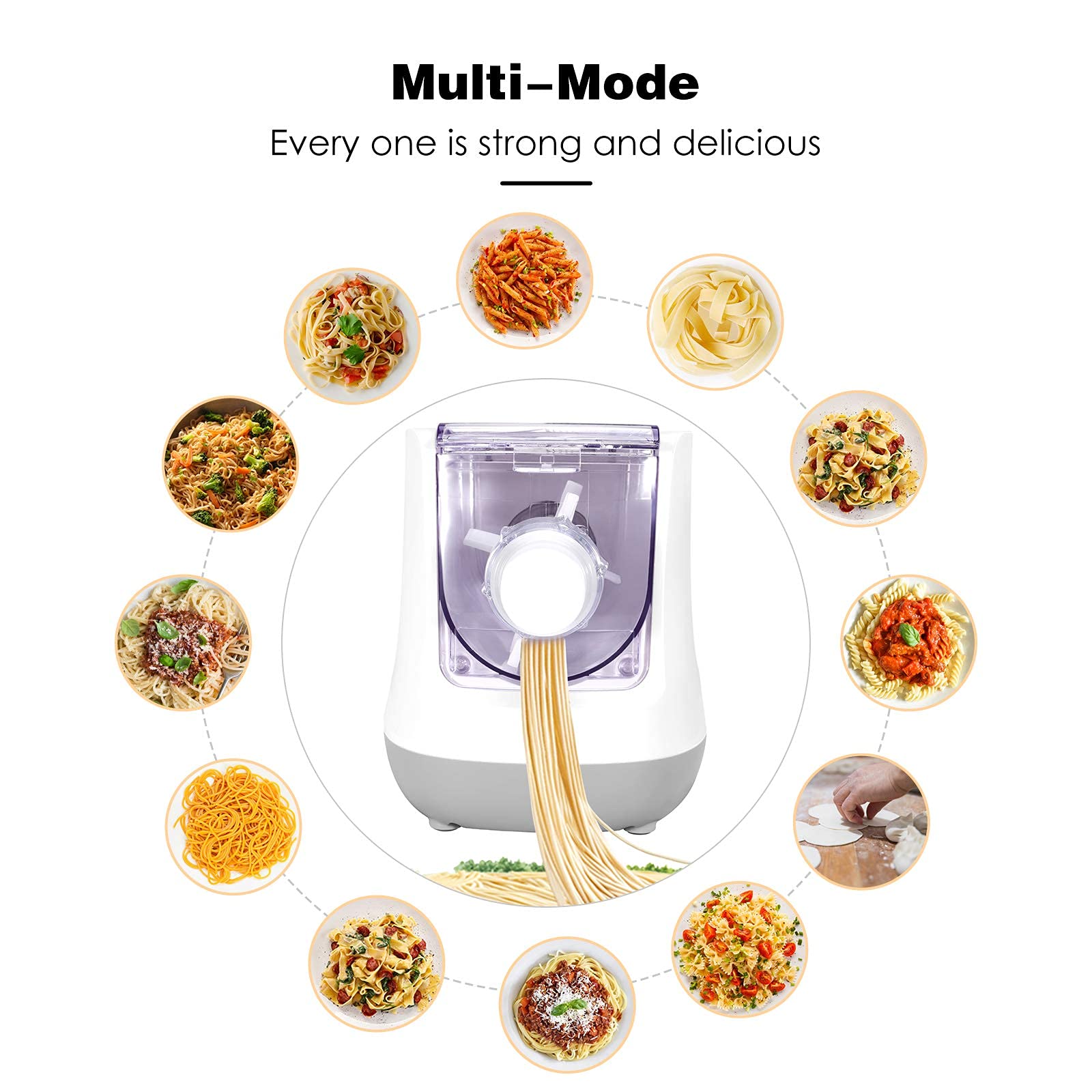 Machine à pâtes électrique avec 13 moules à pâtes Machine de fabrication de nouilles à écran LCD pour préparer des spaghettis, des macaronis et des boulettes en 15 minutes Pratique et facile à utili