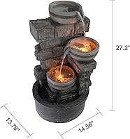 Vista 2 de Cheng Pin Fuente de agua para exteriores, cuencos en cascada de 28 pulgadas de alto y diseño de piedras apiladas, crea una función de agua relajante