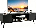 HOMEFORT Retro TV Stand, Mid-Century TV Console Table, Fits up to 55-inch Television, Modern Entertainment Cabinet with Storage and Shelves Cabinet for Living Room, Office, Bedroom (Black)