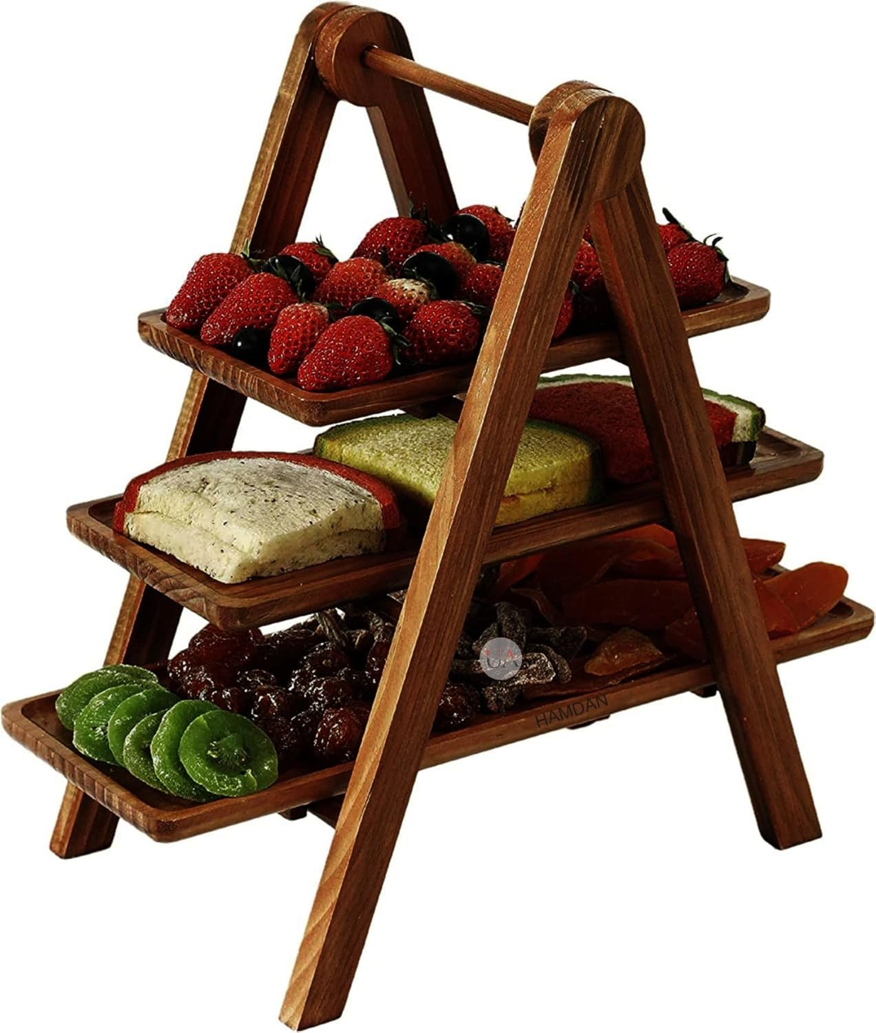 HAMDAN Collection Wood 3 Tier Serving TrayWooden Three Tiered Tray