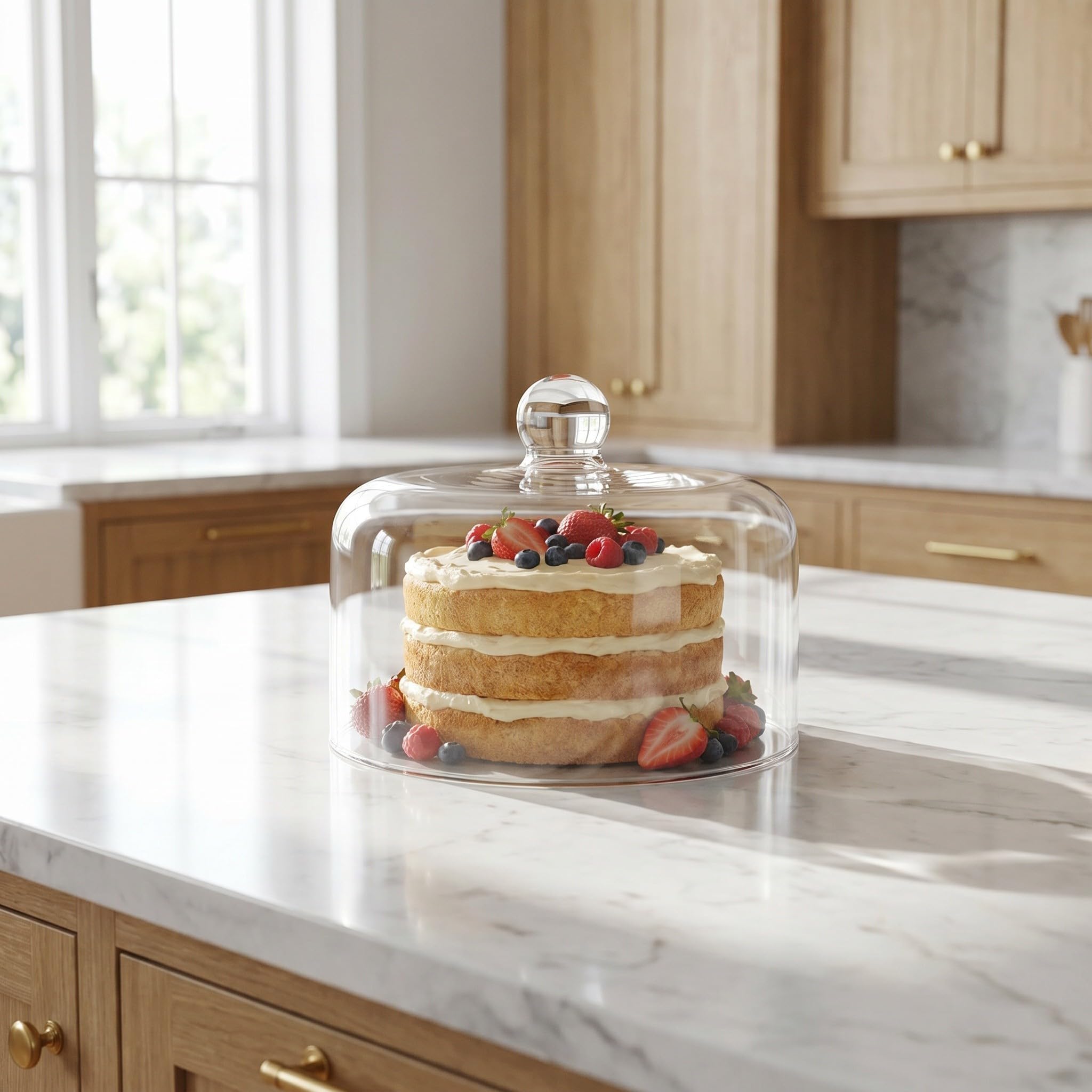 Campana de Cristal Redonda para Pasteles, Cúpula Transparente de 24 CM