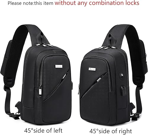 Miniatura 25 de DUSLANG Mochila de hombro para senderismo, bolsa cruzada para hombres, bolsas de pecho con puerto de cargador USB para campamento casual, ciclismo