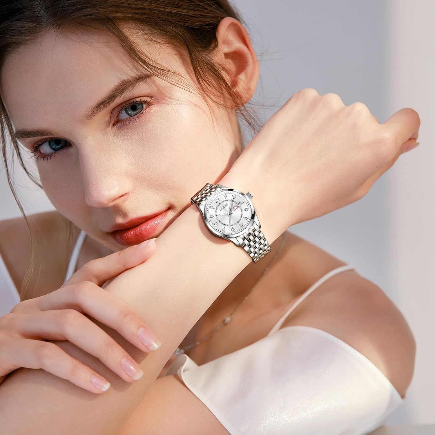 Silver Watch for Women Two Tone Gold Women's Watches Stainless Steel Waterproof Watch for Ladies Business Dress Wrist Watches with Calendar - Image 2