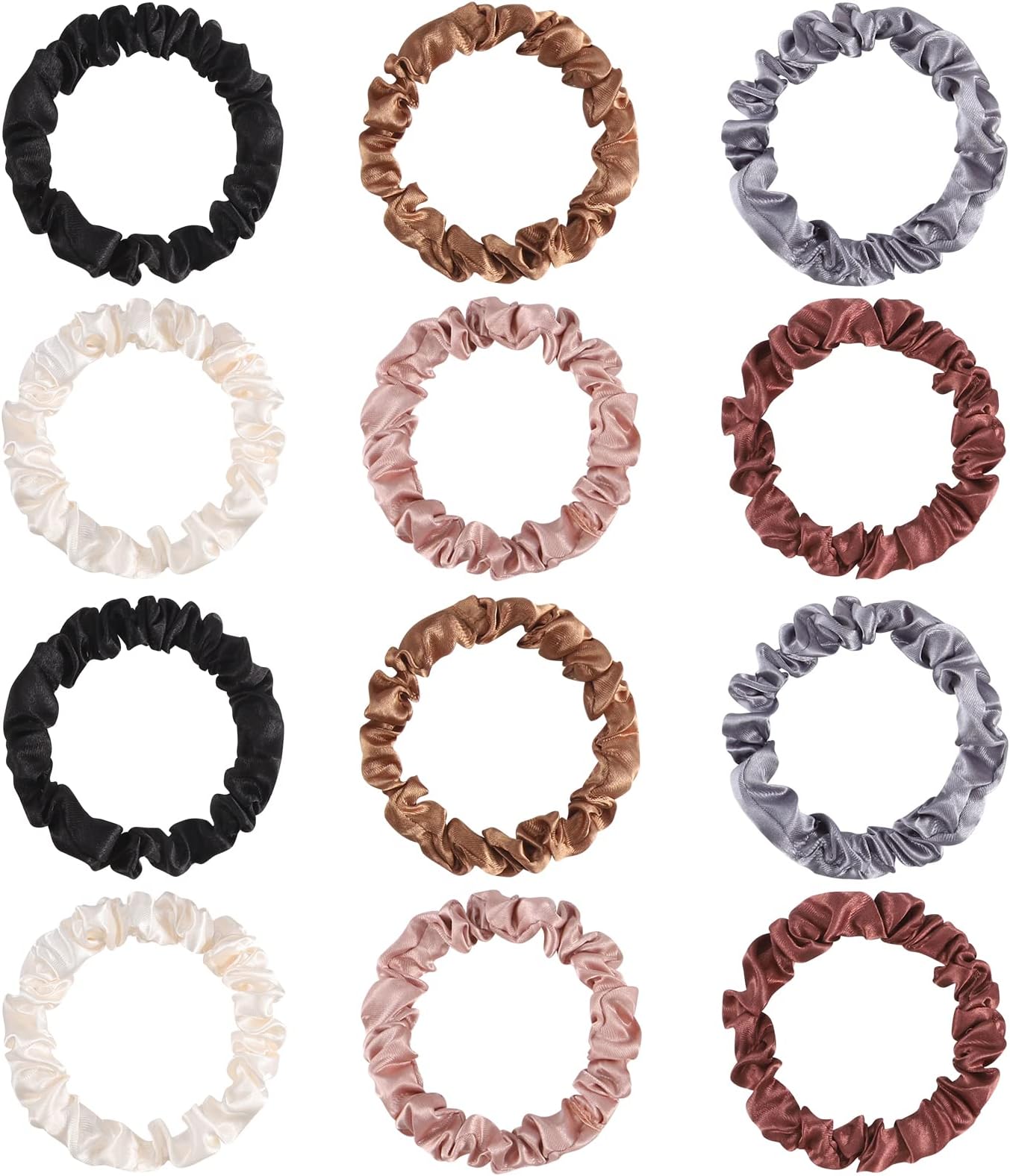 12Pcs Satin Scrunchies, Coffee Color Series Satin Hair Ties Elastic Hair Bands Ponytail Holder Mother's Day Gift for Mom Wife