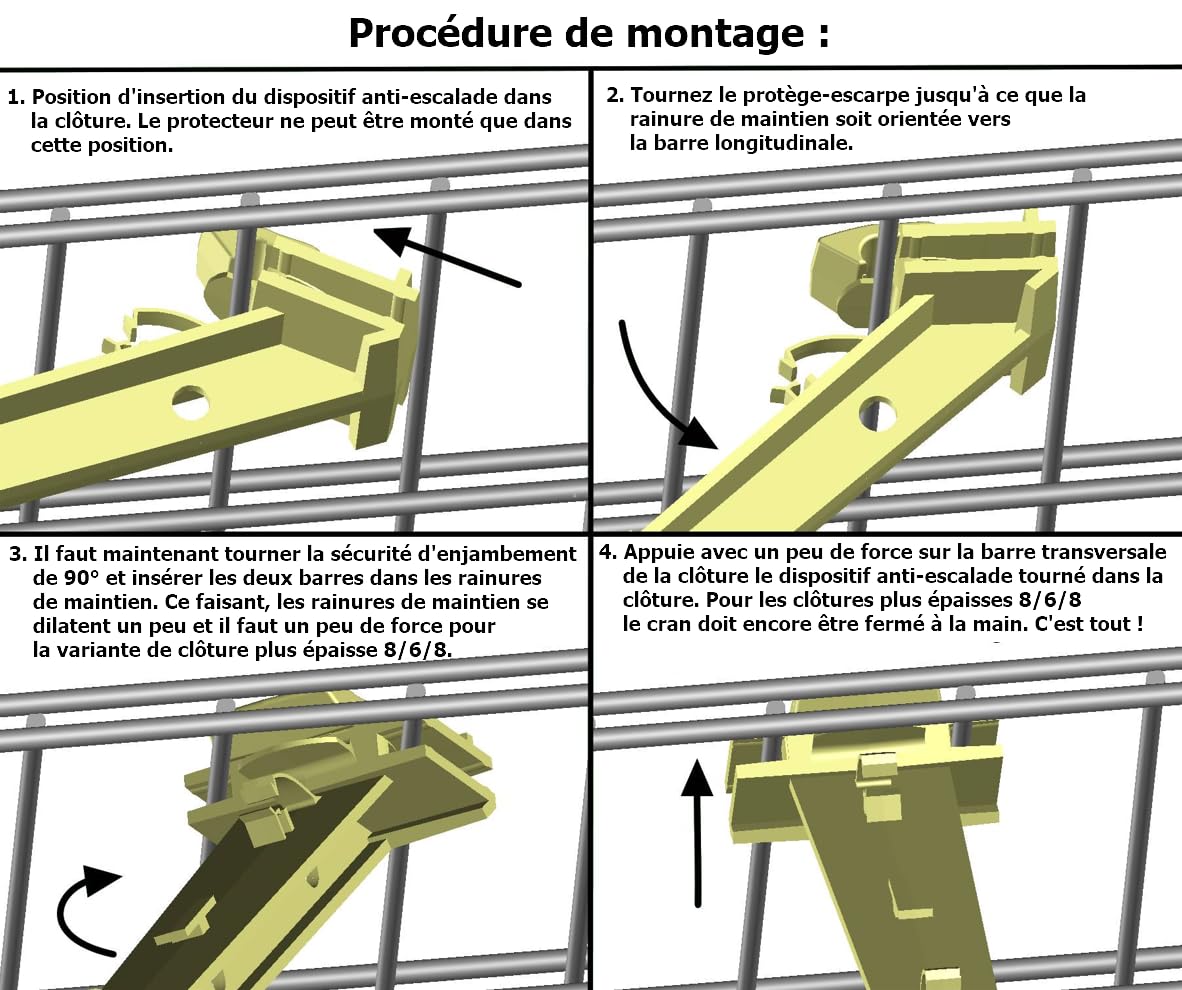 5x Protection contre le franchissement CLÔTURE Á DOUBLE FIL | Protection anti-escalade , Bavolet , Isolateur pour grille , Support pour filet de protection chat , Retour anti-fugue chat