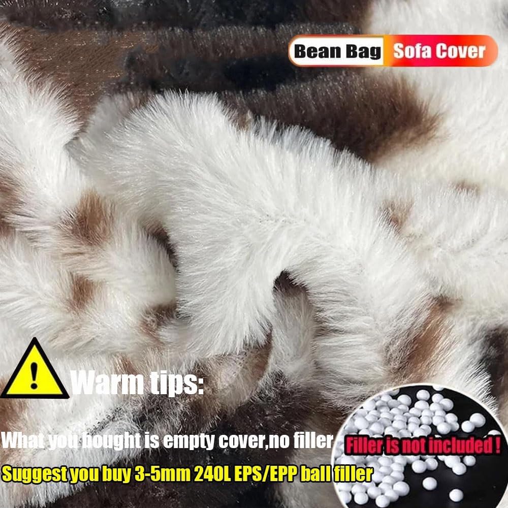 4/5ft Bean Bag Chair Winter Faux Fur Bean Bag Cover Without Filler Giant Bean Bag Chair for Adults and Kids Pouf Ottoman Bed Large Comfy Cozy Beanbag Floor Sofa(Snow Leopard,5ft-D150xH65cm-cover)