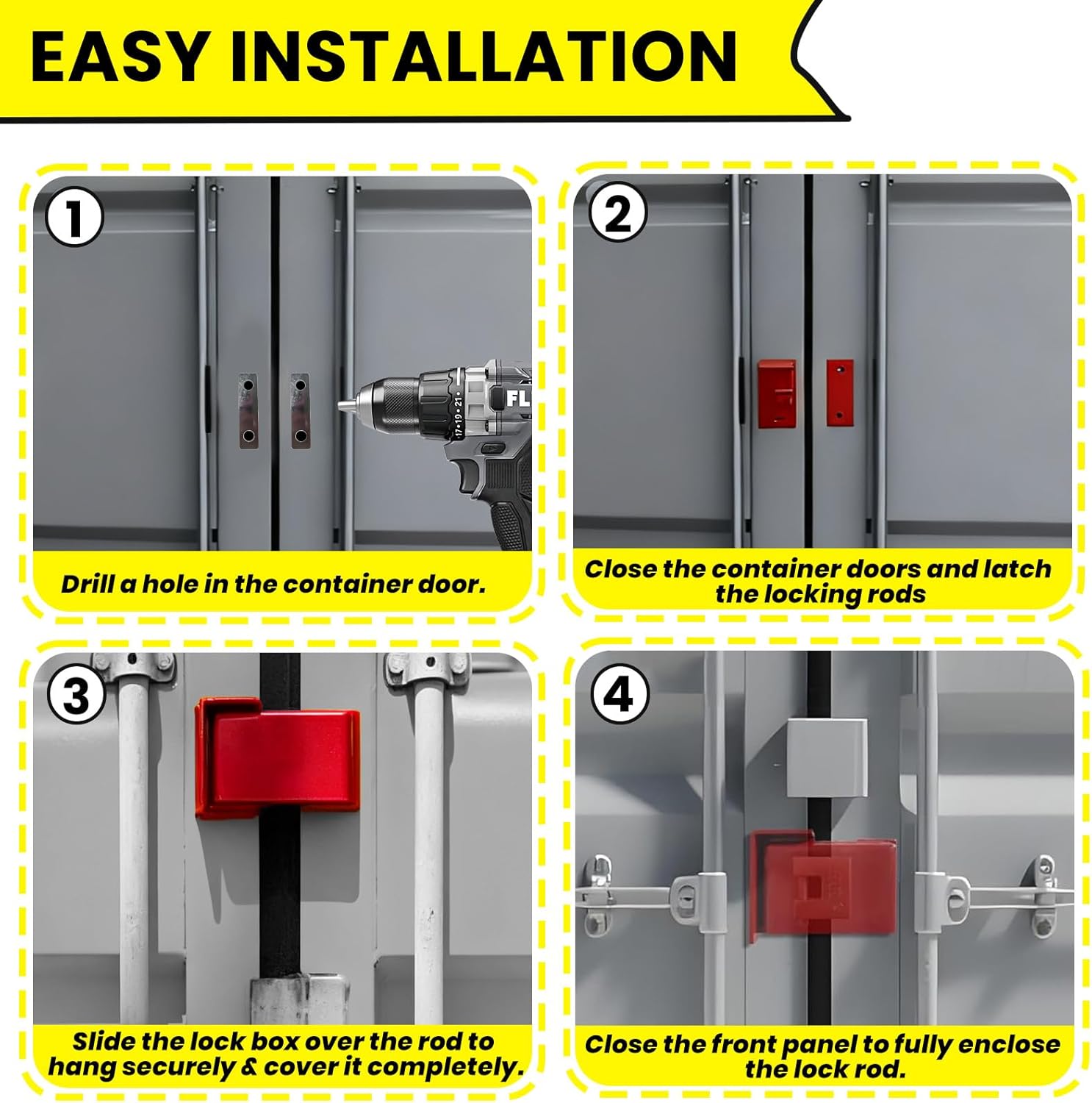 Shipping Container Lock box, Protection Device Heavy Duty Bolt-on Security Accessories with Padlock & 5 Keys (Red)
