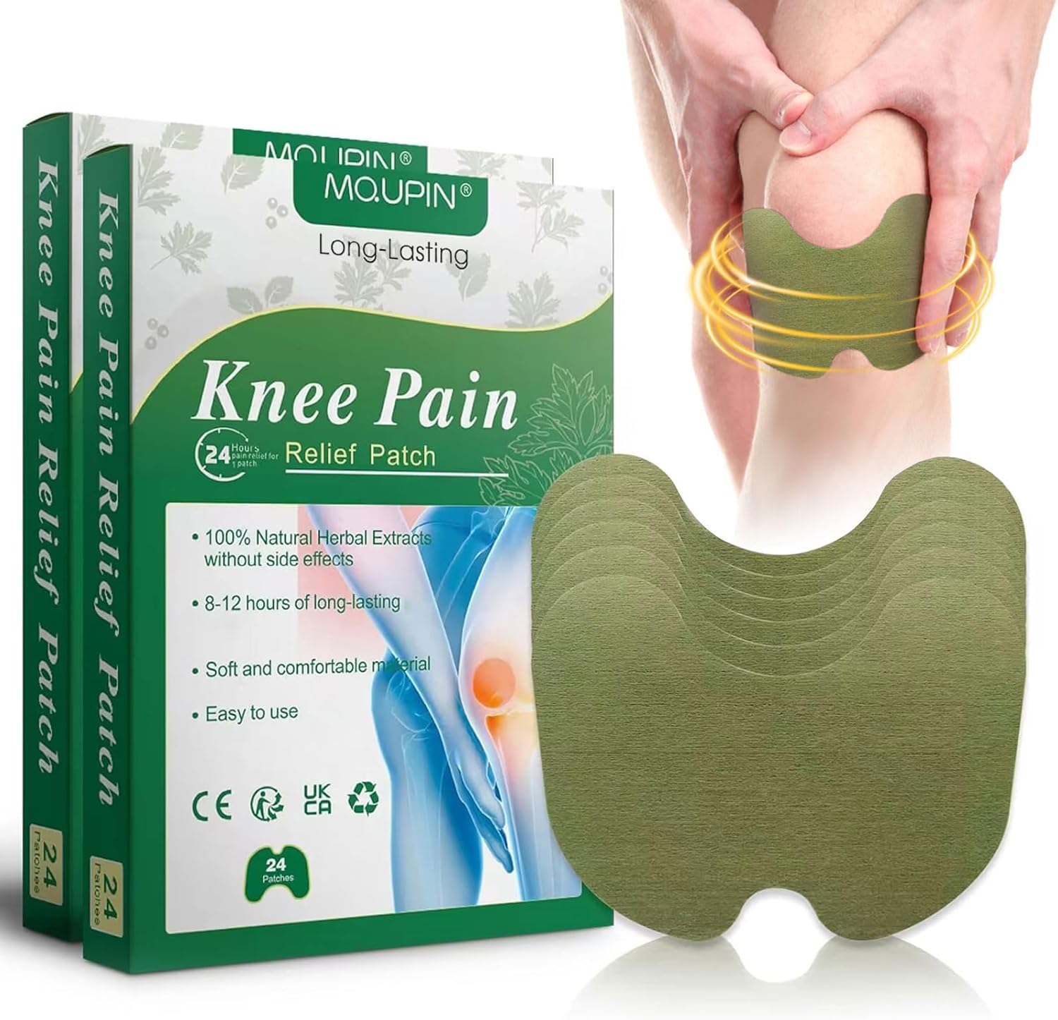 48 PCs Knee Pain Relief Patches,MQUPIN Pain Wormwood Relief Patch Plaster Warming Moxibustion,Up to 24h No Side Effect,Natural Herbal Patch for Arthritis Neck Shoulder Muscle Muscle Joint Pain Relief