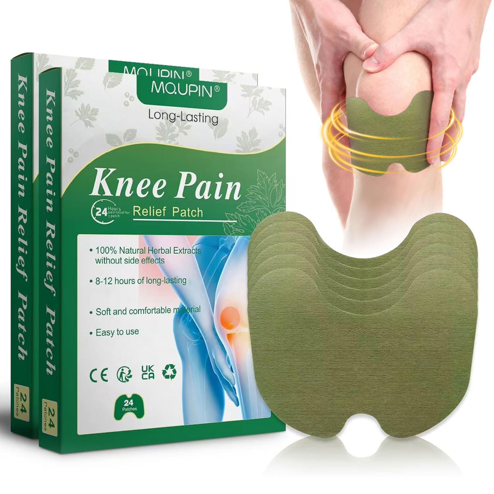 48 PCs Knee Pain Relief Patches,MQUPIN Pain Wormwood Relief Patch Plaster Warming Moxibustion,Up to 24h No Side Effect,Natural Herbal Patch for Arthritis Neck Shoulder Muscle Muscle Joint Pain Relief