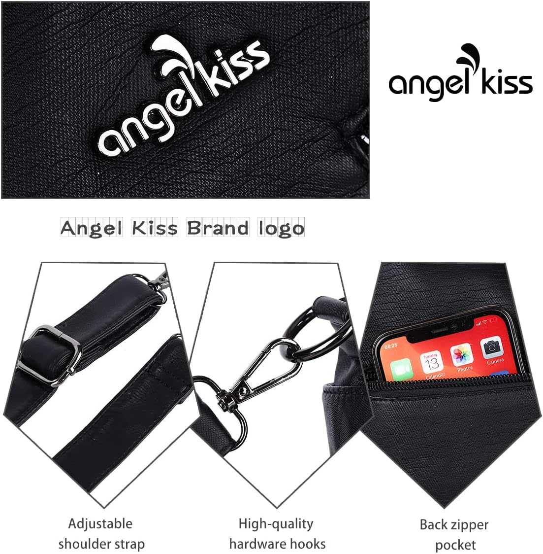 Angel Kiss Women's Designer Handbag Large Double Zipper Multi Pocket Washed Leather Purse - Image 4