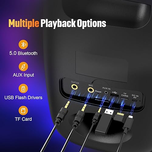 Miniatura 8 de DOSS PartyBoom - Altavoz Bluetooth fuerte con sonido estéreo de 60 W, sistema de 2.1 canales, graves intensos, espectáculo de luces, diseño a prueba