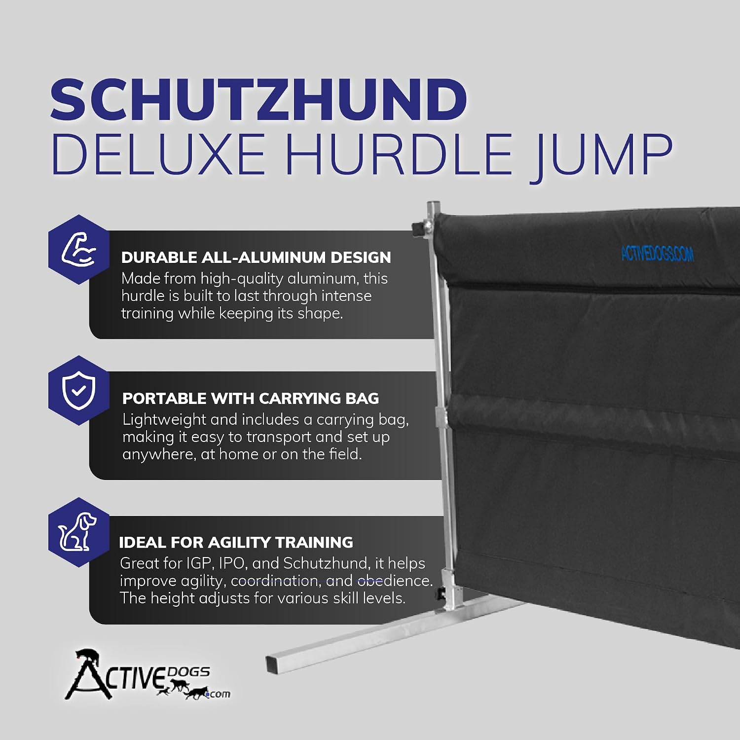 ActiveDogs.com IGP IPO Schutzhund Deluxe Hurdle Jump w/Carrying Bag - All Aluminum Design - Agility Training Jump - Easy to Transport