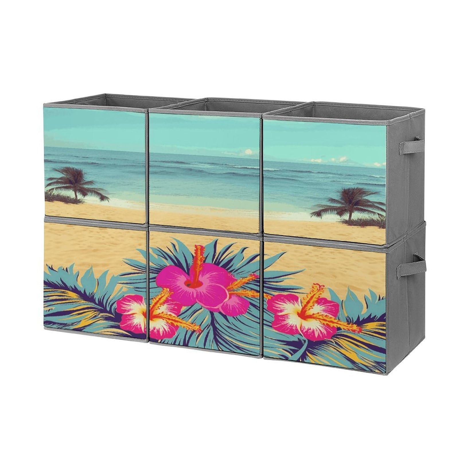 Btcowzrv Style Hello Hawaii Storage Cubes, 6 Pack Oxford Fabric Foldable Collapsible Bins With Handles, Cubby Storage Baskets Boxes For Closet Shelves Office Organization