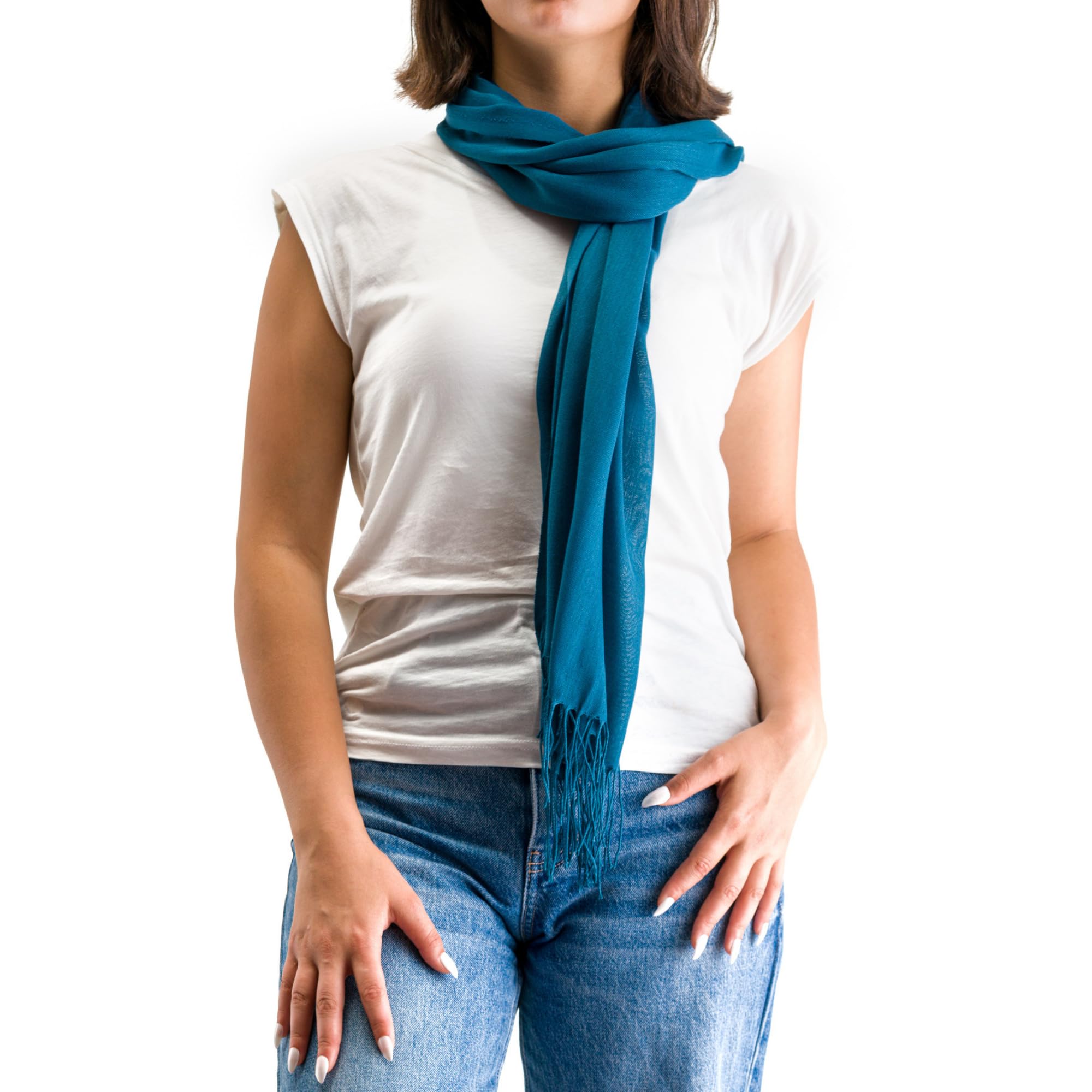 Moxvio Women's Petrol Blue 2 Pcs Pashmina Shawls And Wraps, Scarves & Wraps, Shawls And Wraps For Wedding Shawls And Wrap, Chiffon Scarf, Cotton Pashmina Shawl, Blue Scarf For Uk, Blue Pashmina