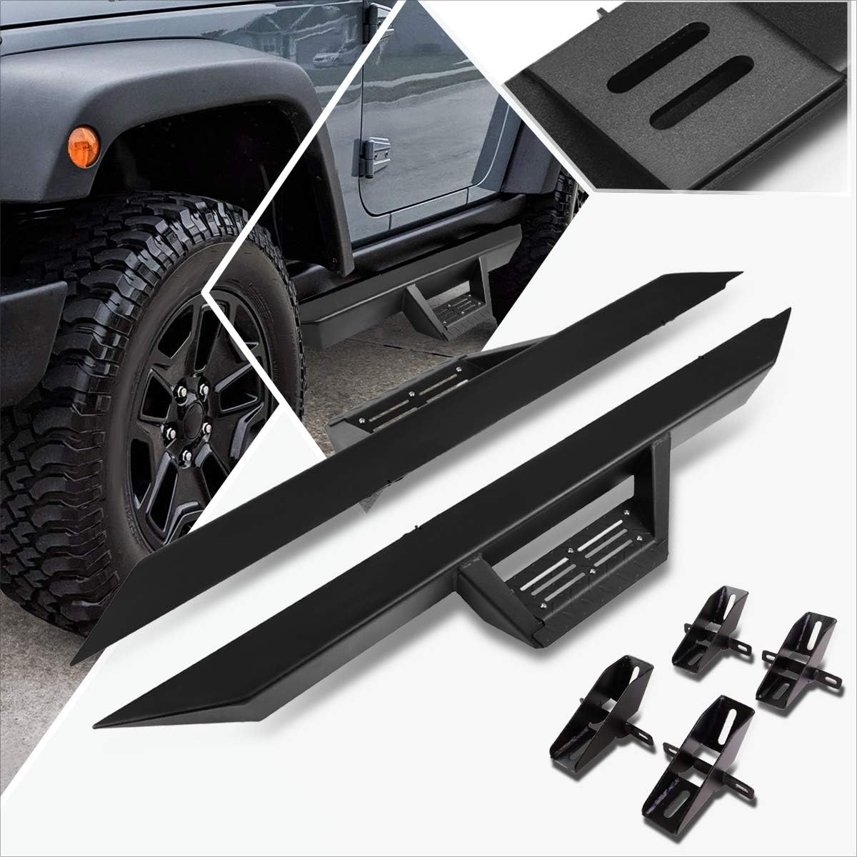 (2Pcs) 3 Inch Black Aluminum Nerf Step Bars Side Steps w/Down Step Pad Compatible with Jeep Wrangler 2-Door 07-18