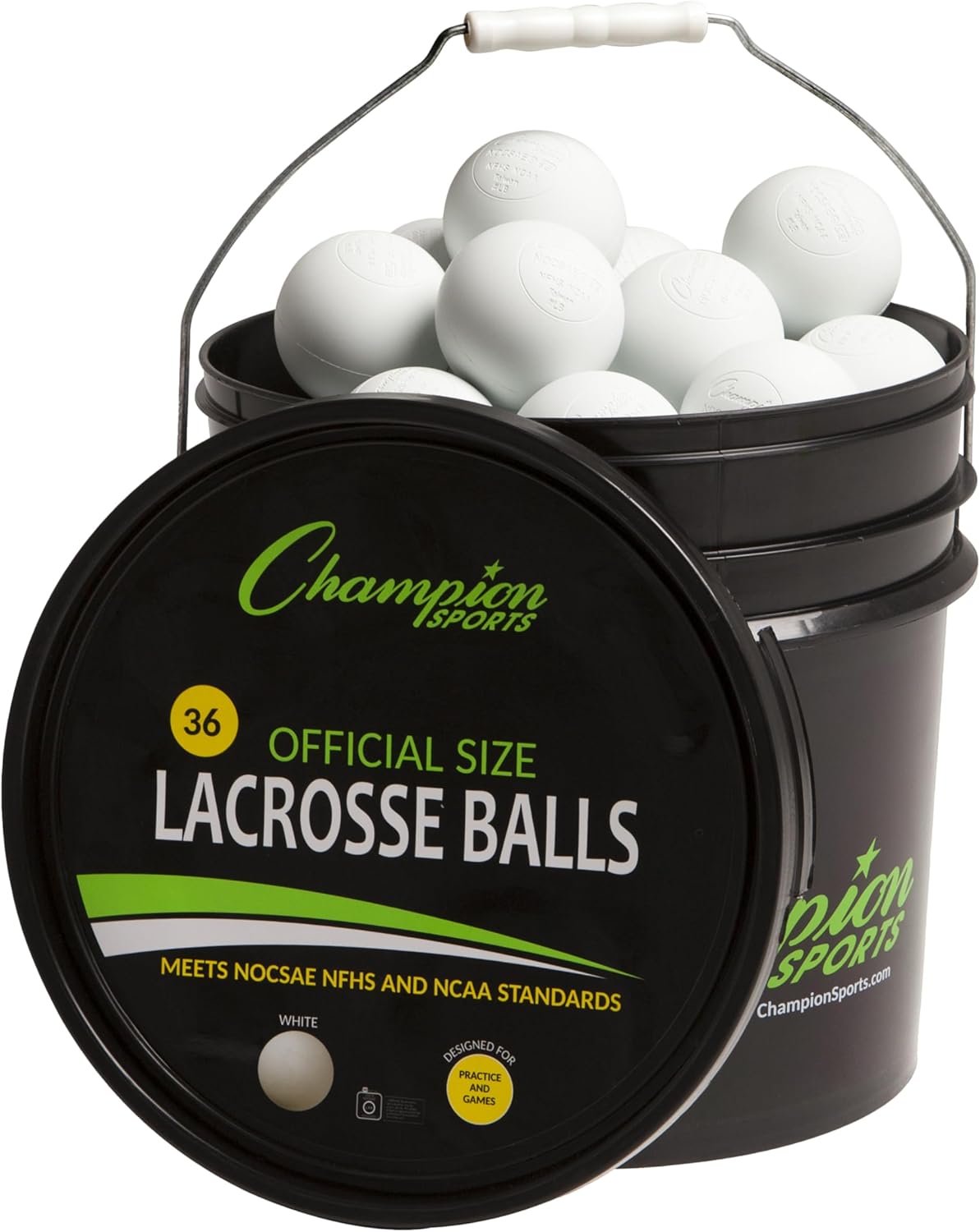 Champion Sports Lacrosse Balls Bucket: 36 Yellow NCAA & NFHS Certified Regulation Balls for Training & Games